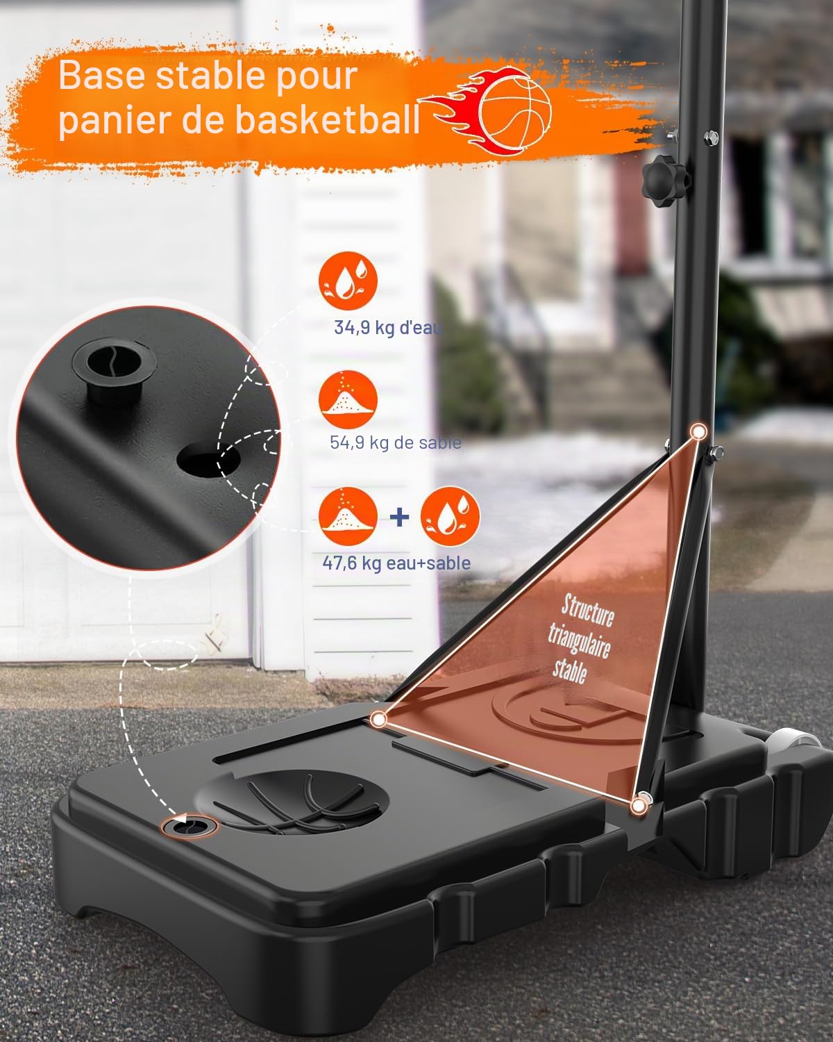 Panier de Basket Portable Intérieur/Extérieur- Réglable (1.5m-2.1m) avec Panneau Incassable 84cm - Roues de Transport - pour Enfants/Ados/Jeunes - Polycarbonate Renforcé