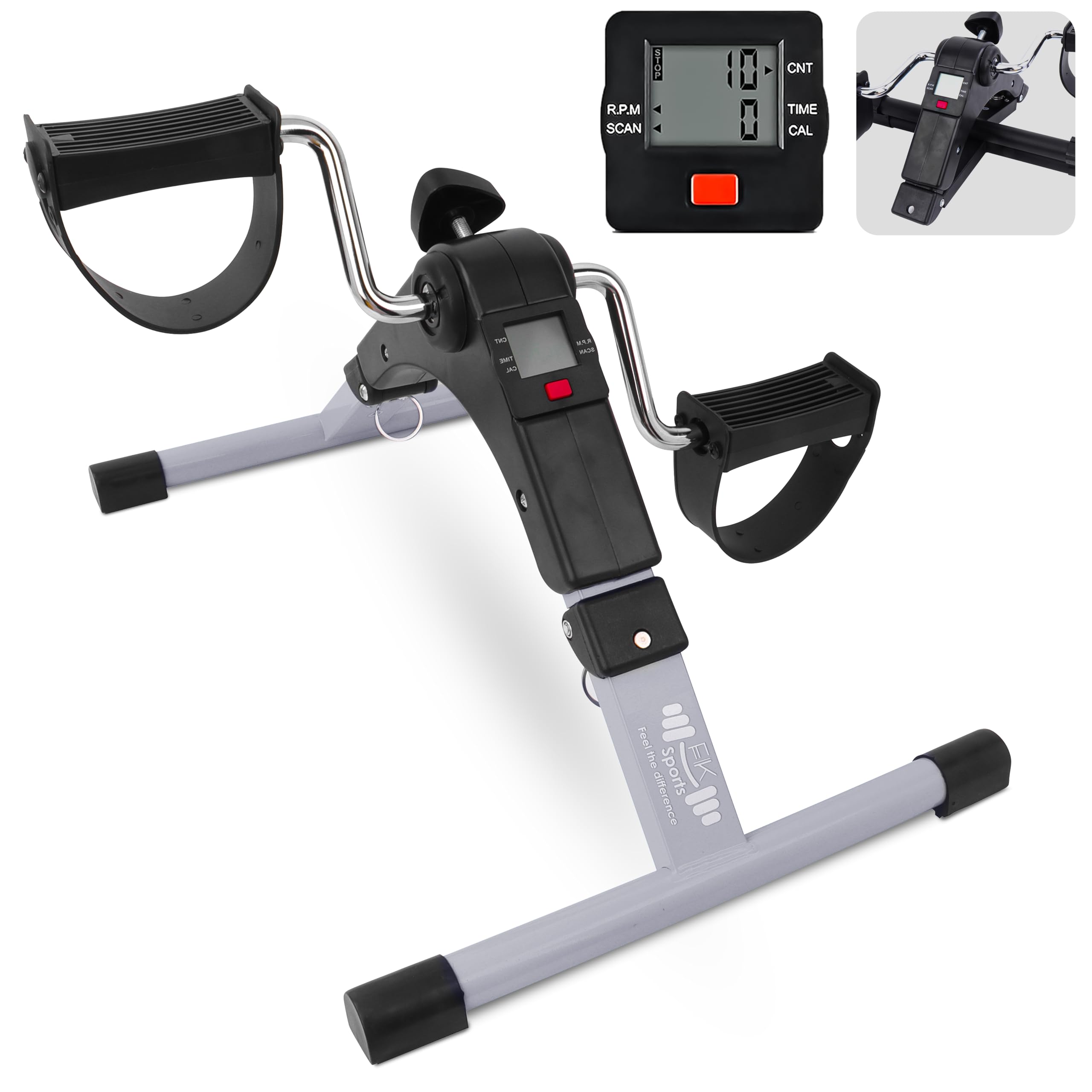 FK Sports Mini Exercise Bike – Portable Pedal Exerciser with LCD Screen & Adjustable Resistance for Arm & Leg Workout (Grey)