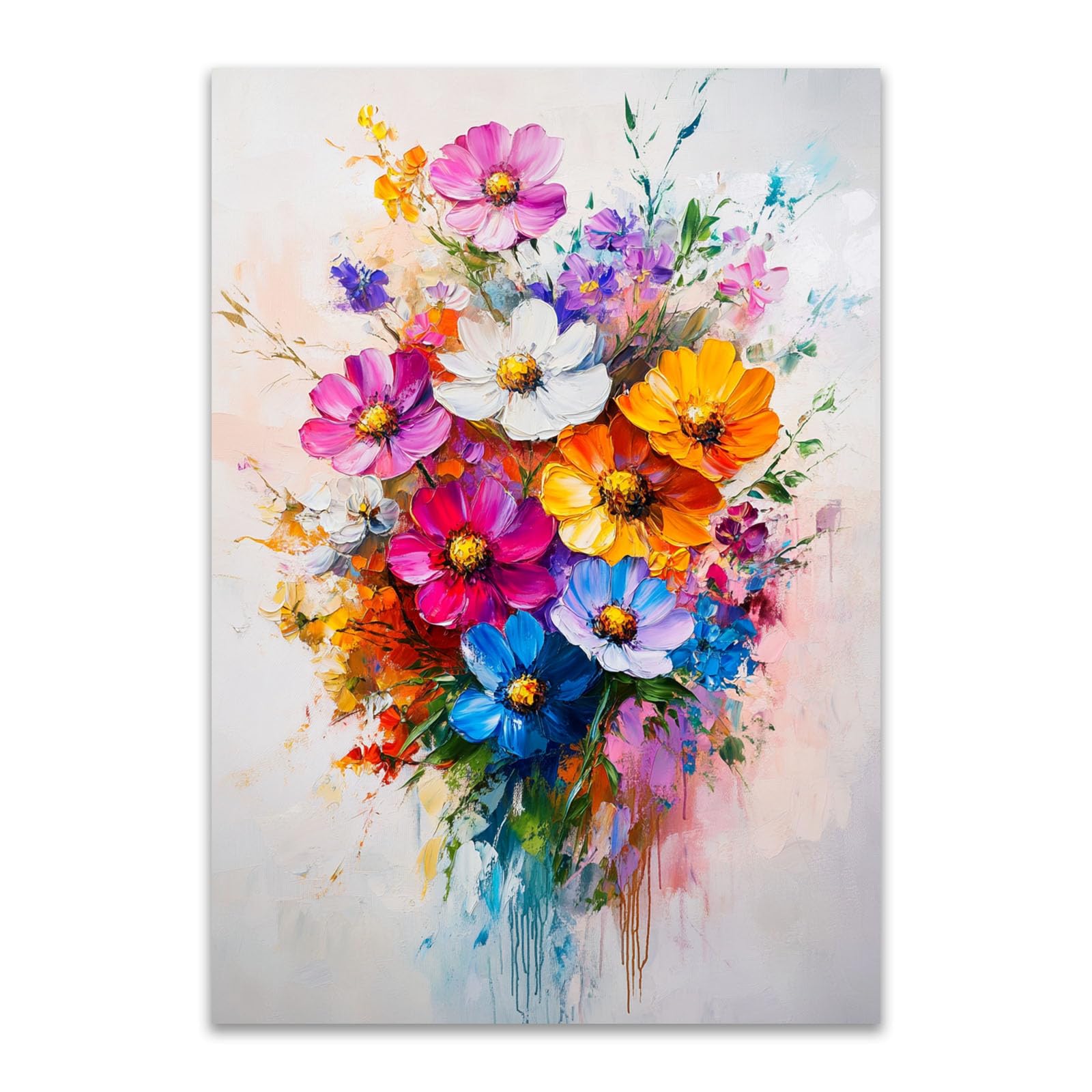 HOQIU Flower Canvas Wall Art, Abstract flowers paintings, artwork, For Living Room, Bathroom, Living, Room Bedroom.(Yellow) - 30x40cm Unframed