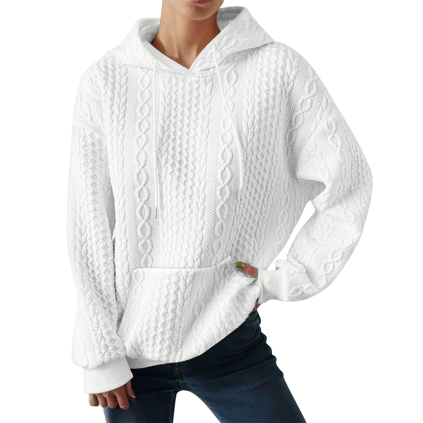 MuyiseWomen's Oversized Rib Knit Hoodies Casual Long Sleeve 2023 Trendy Sweater Drawstring Hooded Pullover Top with Pocket