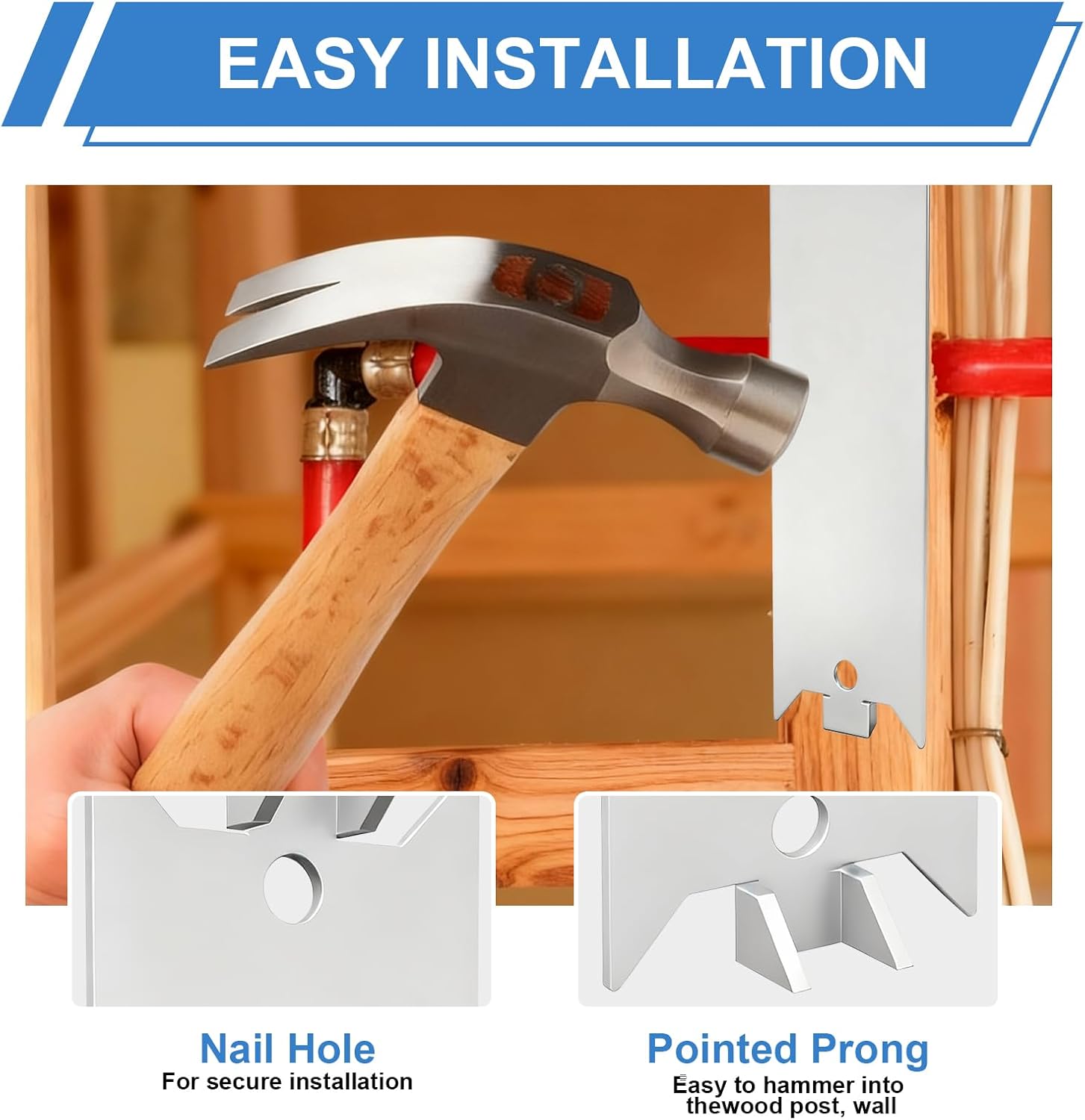 80 PCS Nail Plate for Wood Studs, 6x1.5 Inch Metal Cable Protector Plate with Pointed Prongs, Silver Powder Coated Anti-Nail Shield for Protecting Plumbing and Wiring, Electrical Safety Hardware