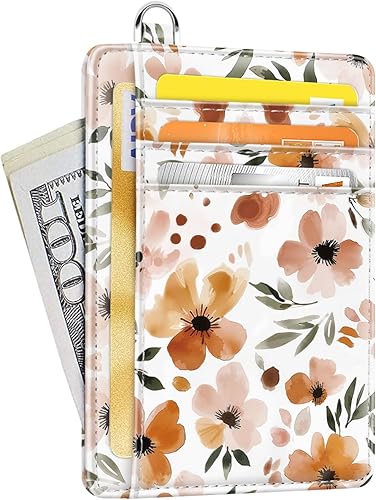 Vista 17 de Cartera delgada para mujer, tarjetero de crédito RFID, carteras minimalistas, con ventana de identificación, tarjetero con llavero, Libélula, Delgado