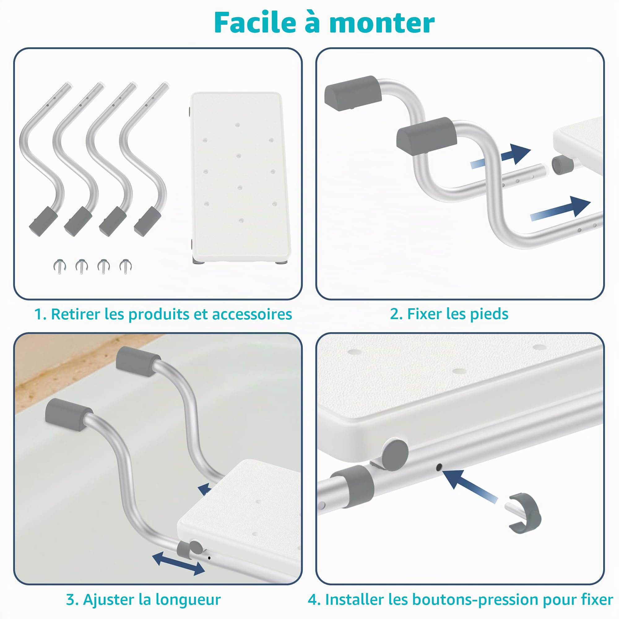LZQ Planche de bain en aluminium pour personnes âgées, extensible de 72 à 82 cm, capacité de charge de 150 kg, siège de bain générique, antidérapant, avec poignée fixe, pour personnes âgées, femmes