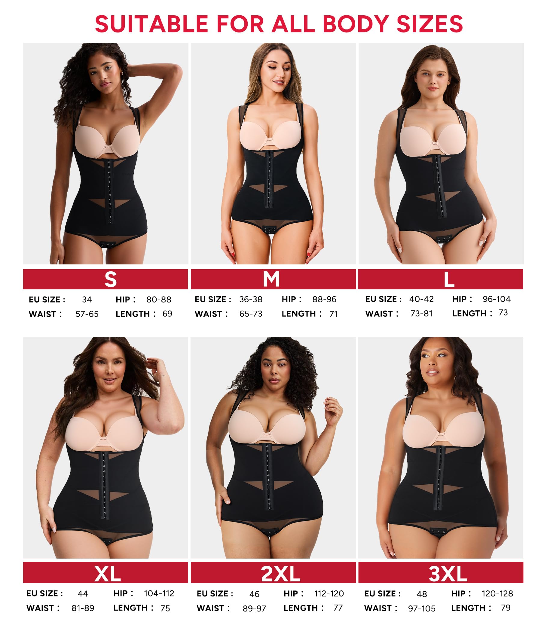 Nebility Shapewear Bodysuit Damen, Miederbody Stark Formend, Korsett Bauchweg Body, Fajas Colombianas Reductoras Moldeadoras, Breite Träger für Taille und Po Formung, Bodyshape