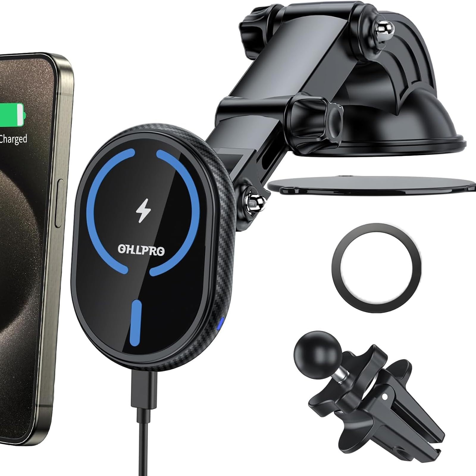 OHLPRO MagSafe Car Mount Wireless Charger 15W Fast Charging, Stick