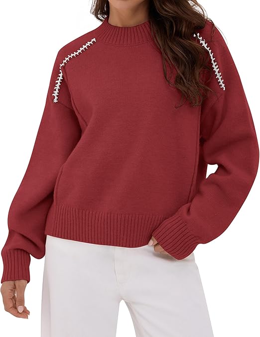 ZAFUL Sweaters for Women Crewneck Loose Fit Long Sleeve 2025 Fall Fashion Contrast Knit Pullover Tops