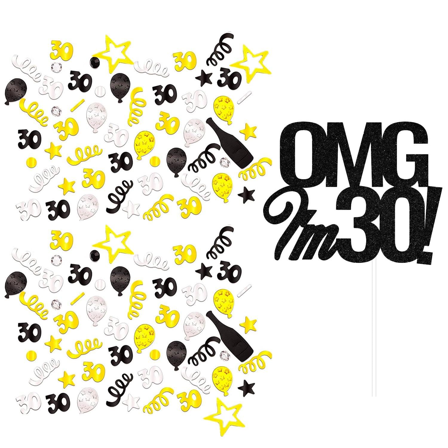 Vehyegoi Black 1 Piece Of 30Th Birthday Card, 15G Of 30Th Birthday Confetti, Creative Cake Decoration, Table Decoration, Birthday Party Decoration