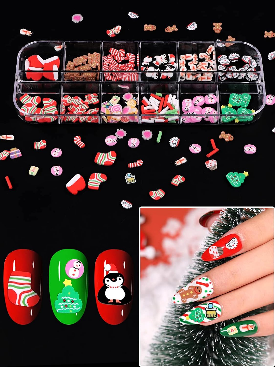 36 Grids Christmas Nail Art Sequins, EBANKU Holographic Snowflakes Santa Claus Snowman Flake Nail Glitter Sequins Colorful Sparkly Confetti Glitter for DIY Design Face Body Makeup Christmas Decoration