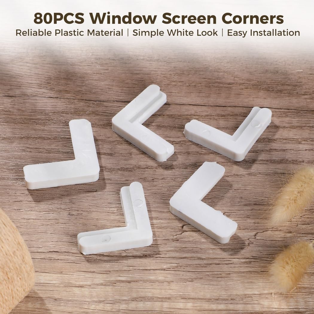 8-Piece Plastic Screen Frame Corners, White Window Frame Parts For 5/16In X 3/4In Frames, Easy Repair Kit
