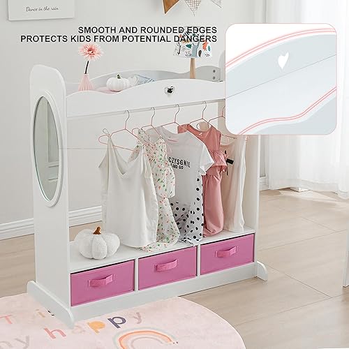 Miniatura 8 de RELIANCER Armario de disfraces para niños con espejo, armario colgante abierto con estante para ropa, vestidor de almacenamiento de disfraces para