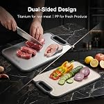 Conseil de coupe en titane pour cuisine, 15.4"x10.4" Planche à découper double-câble, résistant aux rayures, lave-vaisselle, avec jus Groove & Grinnage à l'ail, bords non glissants, blé de paille PP & Titane