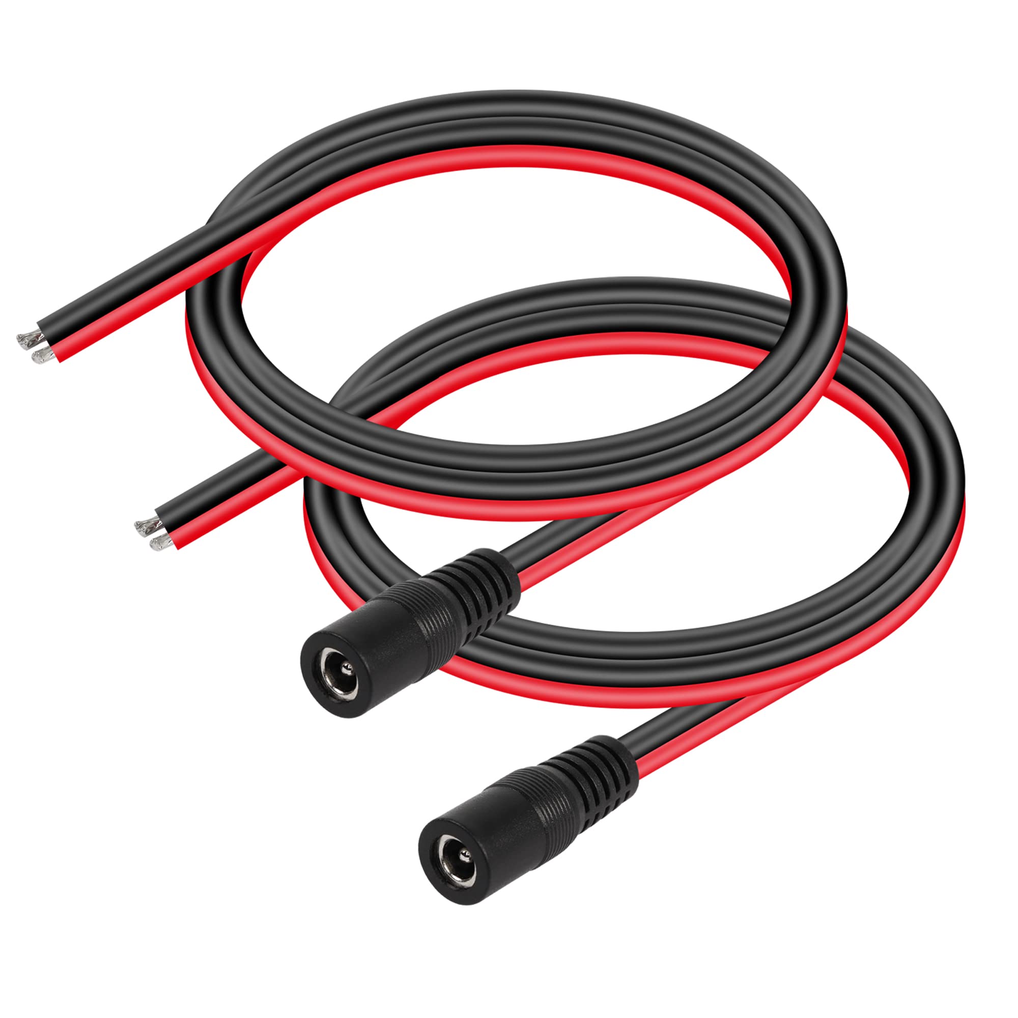 CERRXIAN DC5525 Power Pigtails Cable, 1.6 ft 14AWG 5.5 mm x 2.5 mm DC Female Bare Wire Open End Power Wire, DC Supply Repair Cable for CCTV Security Camera LED Strip Light Etc-2 Pcs(1.6 ft 5525 Female