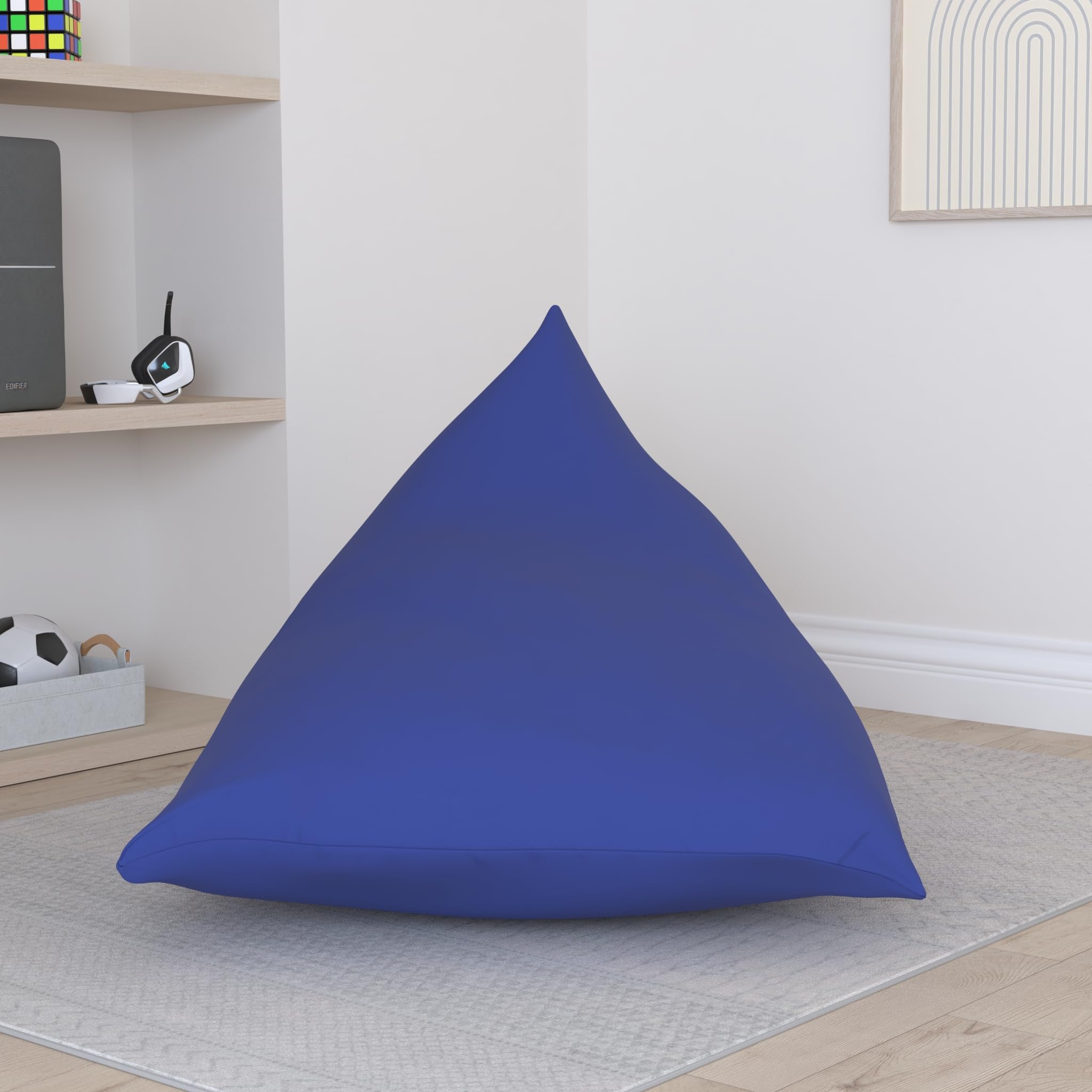 LIVEDECO - Pouf Géant XL Forme Berlingot Intérieur, Déhoussable, Salon, Chambre, Tissu Stretch élastique, Bleu Marine BiG52
