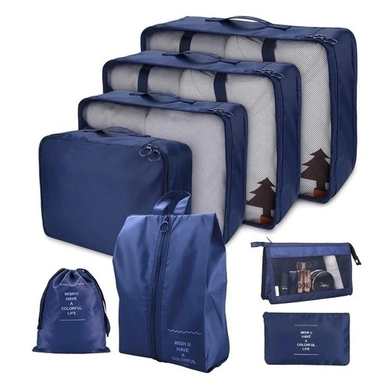 8PCS/Set Organizer Bags For Travel Accessories Luggage Suitcase Waterproof Bag Clothes Storage for Suitcases(Dark Blue)