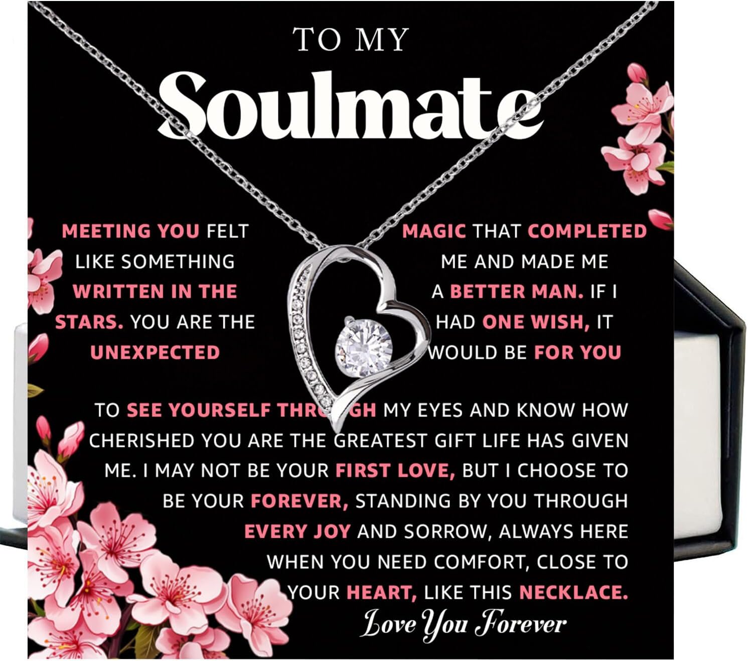 To My Soulmate Necklace for Women, Romantic Heart Pendant with Message Card, Meaningful Gift for Wife or Girlfriend from Husband or Boyfriend, Anniversary, Birthday & Valentine’s Day Jewelry