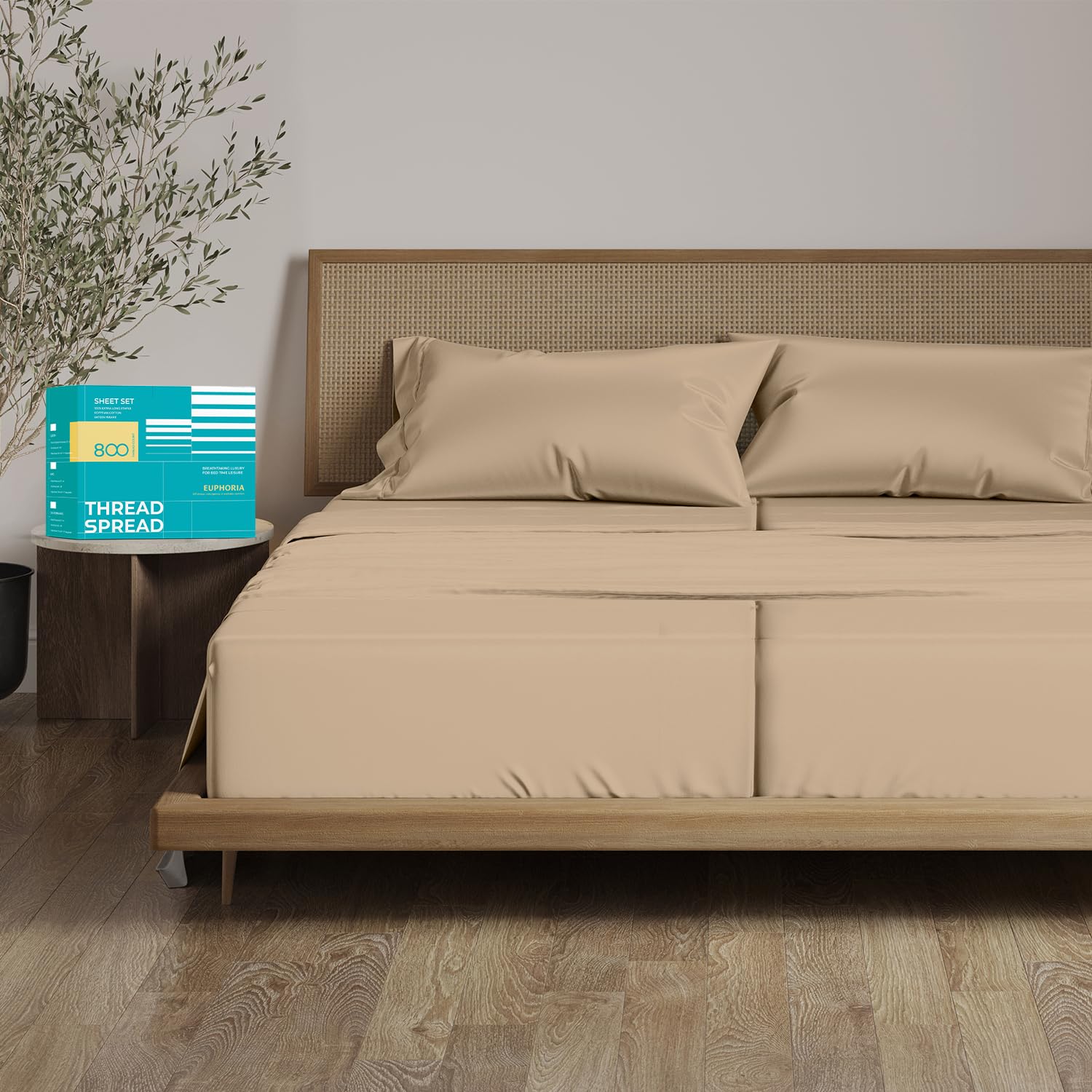 THREAD SPREAD 100% Egyptian Cotton Split King Sheets Sets for Adjustable Bed - Luxury 800 Series Euphoria Collection 5 PC Split Top King Sheet (Taupe)