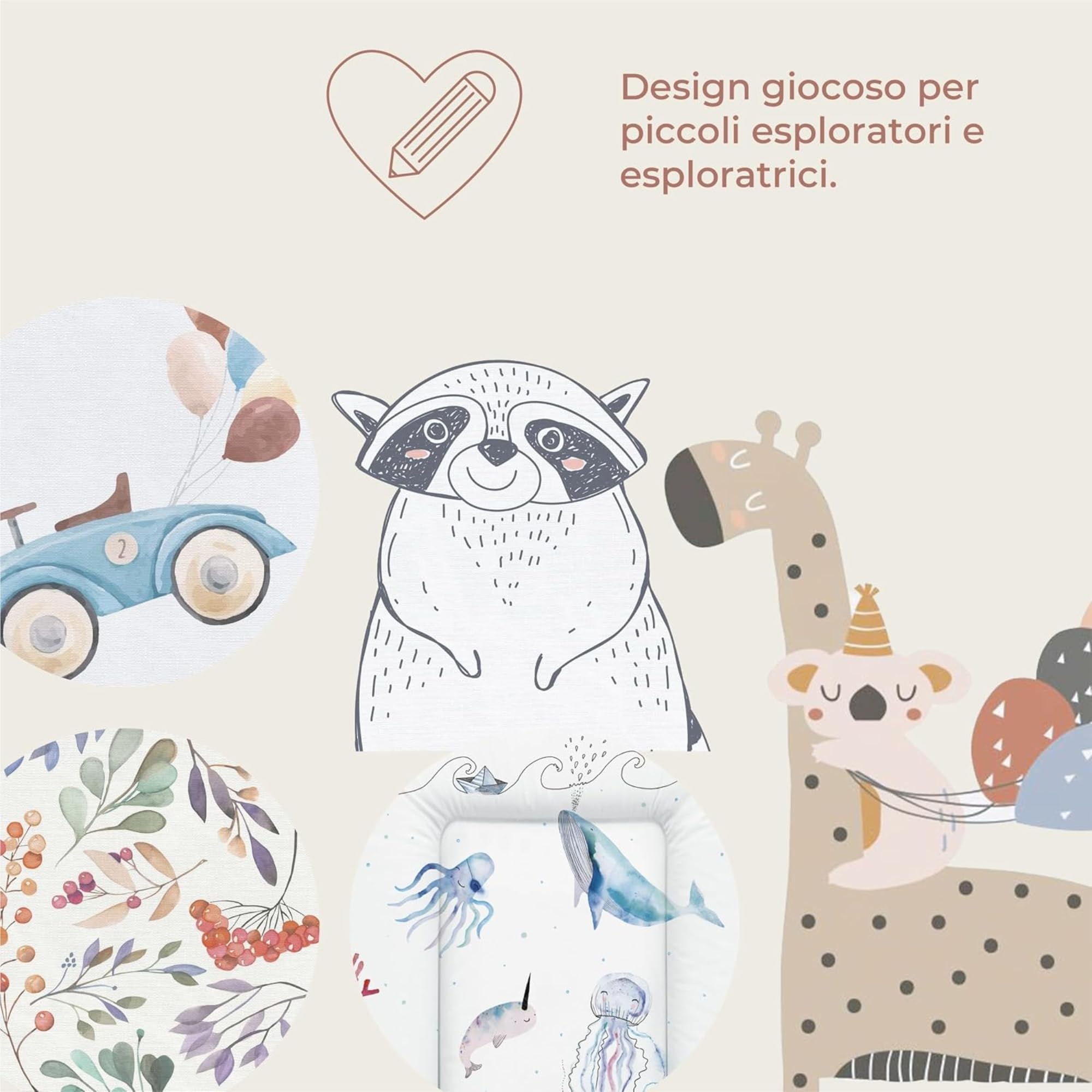 Ceba Baby® Fasciatoio Materassino - Fasciatoio neonato morbido - Cuscino Fasciatoio Lavabile per bambine e bambini - certificato Öko-Tex - impermeabile - 75x72 cm - Happy Safari