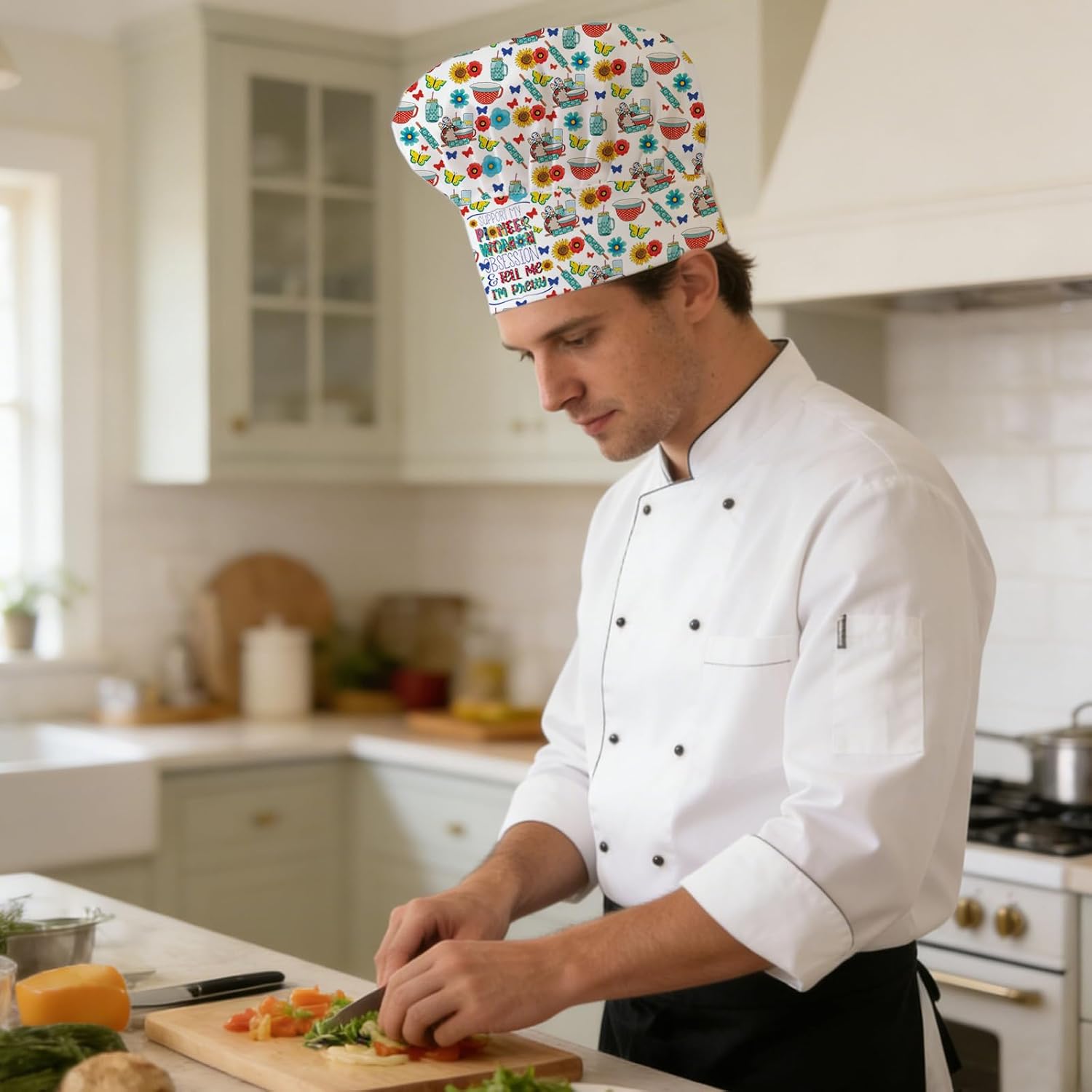 WZMPA Pioneer Lady Chef Hat Pioneer Day Gift Support My Pioneer Lady Obsession & Tell Me I'm Pretty Adjustable Elastic Hat