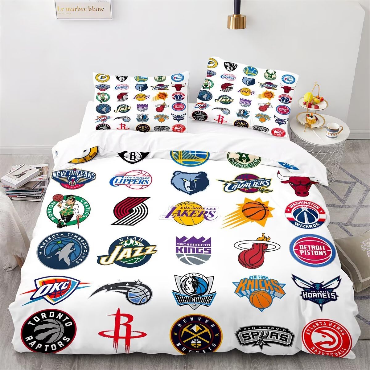 Shaari Deportes de Baloncesto Fundas Nórdicas Cama 105 de 3 Piezas - Fundas Poliéster Nórdico 180x220cm con 2 Fundas de Almohada 50x75cm