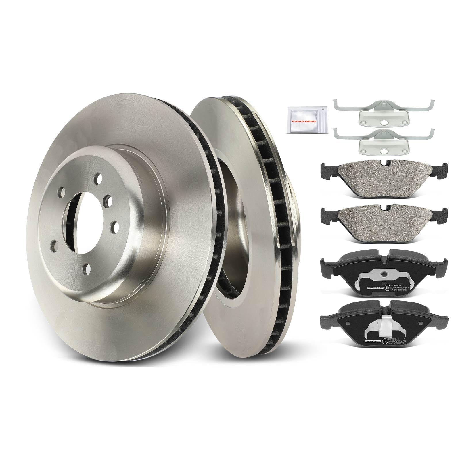 Frankberg 2 discos de freno + 4 pastillas de freno con lubricante de freno delantero izquierdo y derecho. Compatible con 5 series E60 525 530 540 545 550 2002-2010 6er E63 630 645 650 Replace #