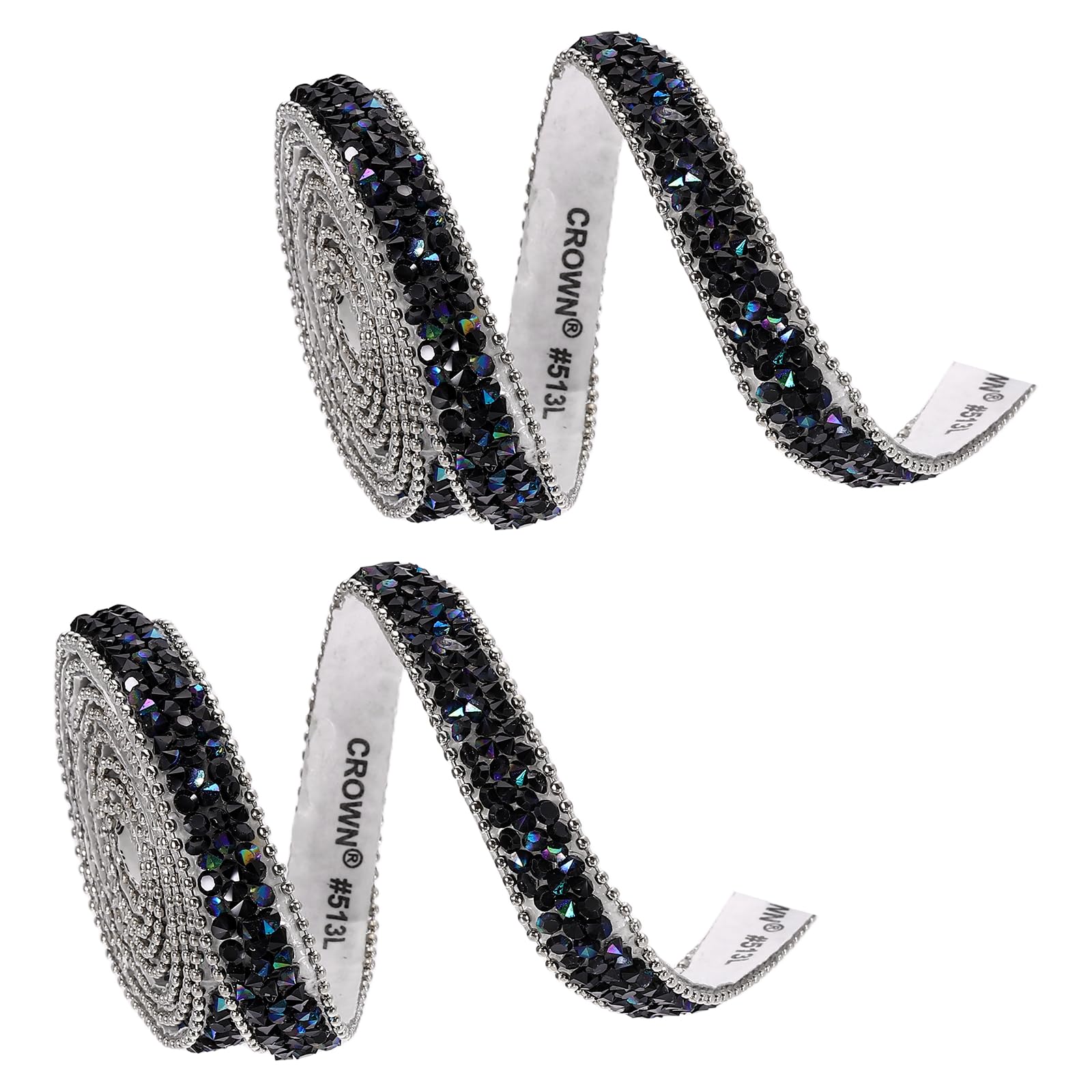 sourcing map 2 Roll 1yardx0.39inch Crystal Rhinestone Ribbon, Self Adhesive Resin Crystal Trim Ribbon Strips Bling Artificial Gem Stone Beaded Applique for Clothing DIY Crafts, Black AB