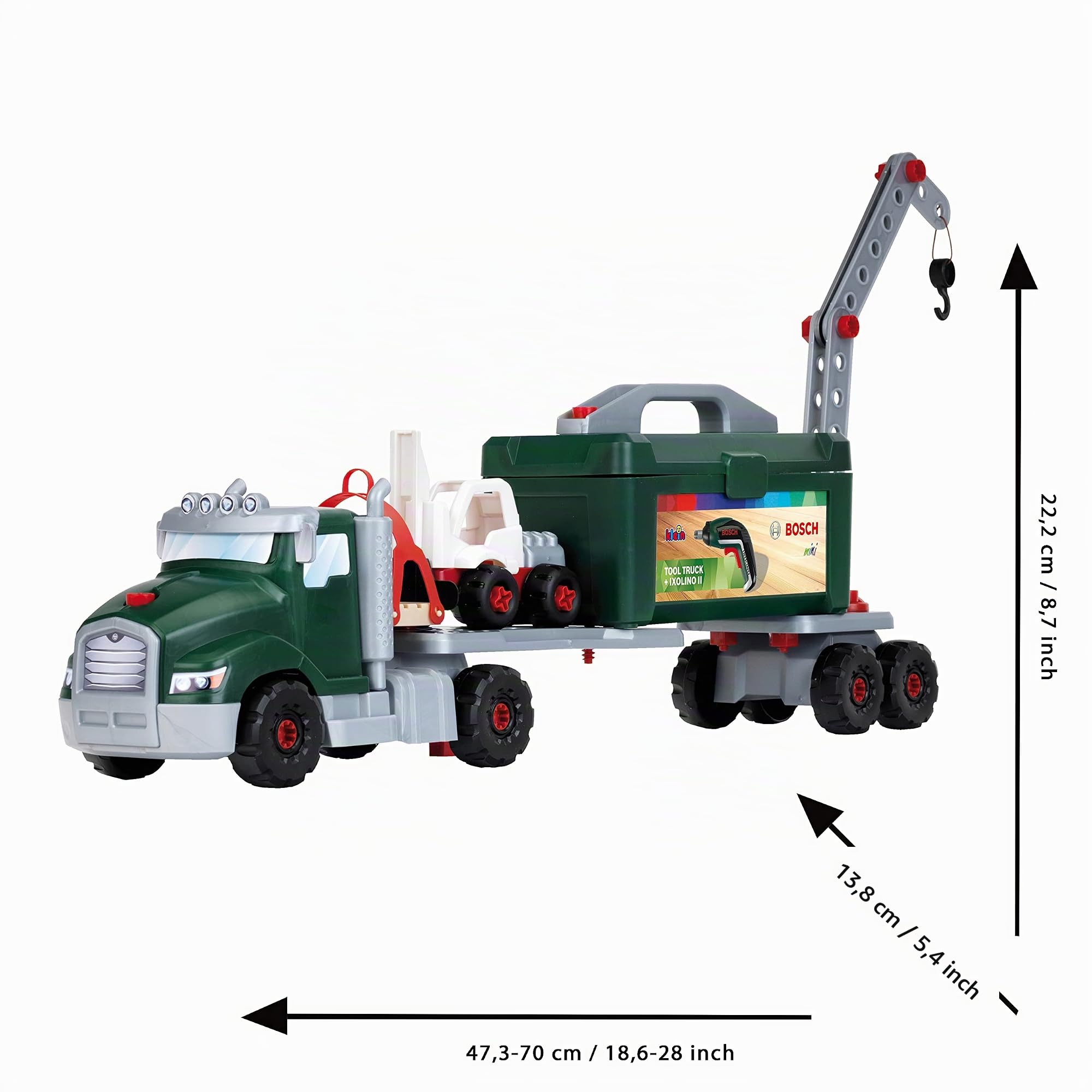 Theo Klein 8640 Set da Gioco per Camion avvitabile e Ixolino Bosch, Giocattoli da Costruzione con Attrezzi, Carrello elevatore e Gru, 70 x 13,83 x 22,25 cm, Giocattoli per Bambini dai 3 Anni in su