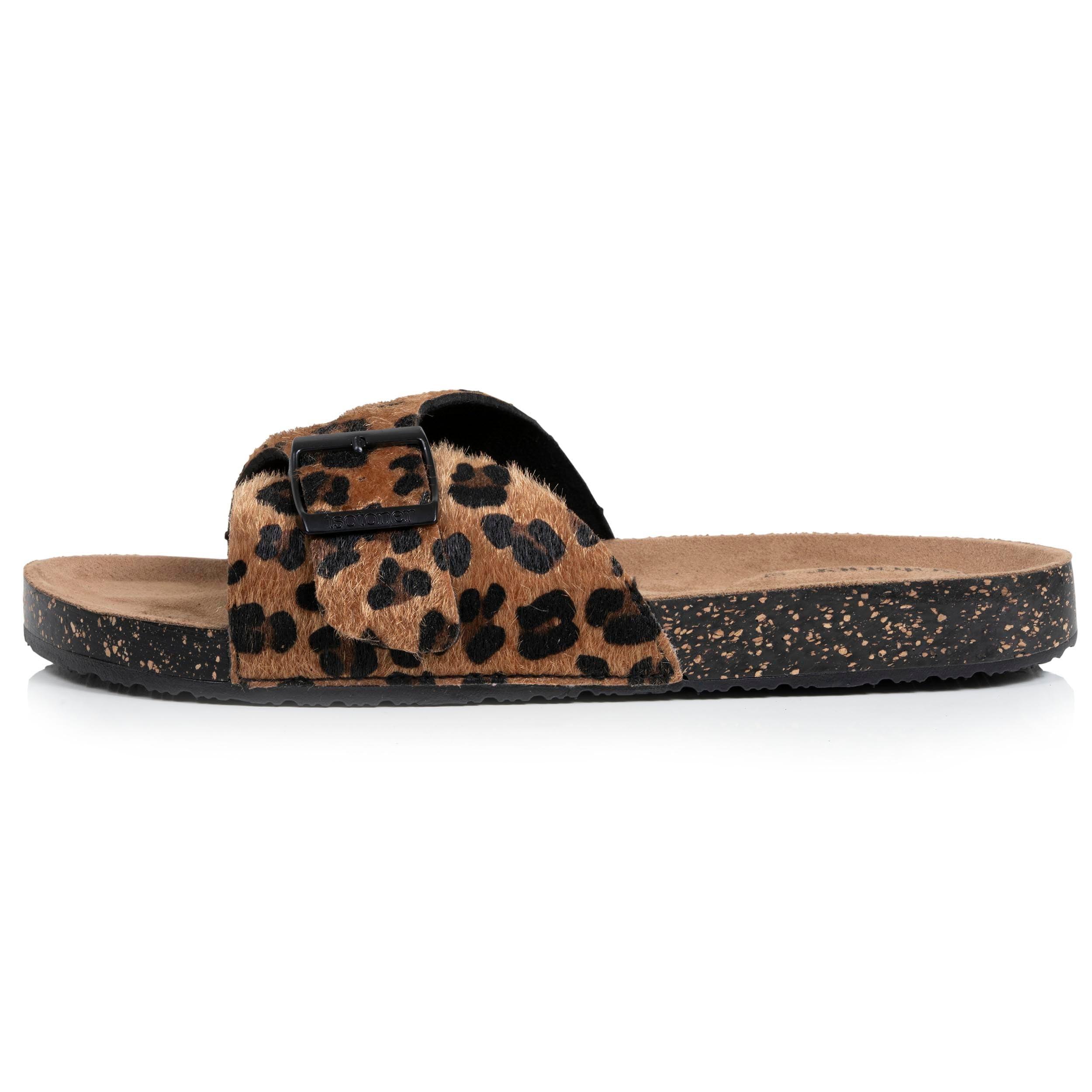 Isotoner Mules Claquettes Femme à Simple Bride Noire, Semelle intérieur Patch Talon Ultra Confortables,