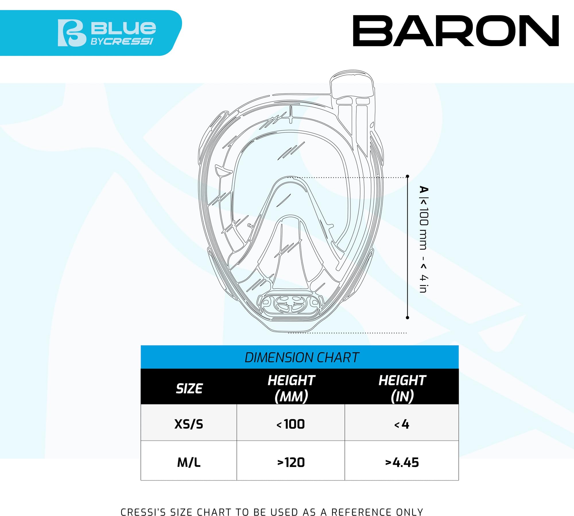 Cressi Baron Full Face Mask Máscara Integral Snorkel de Visión Grande con Tubo Respirador, Unisex Adulto