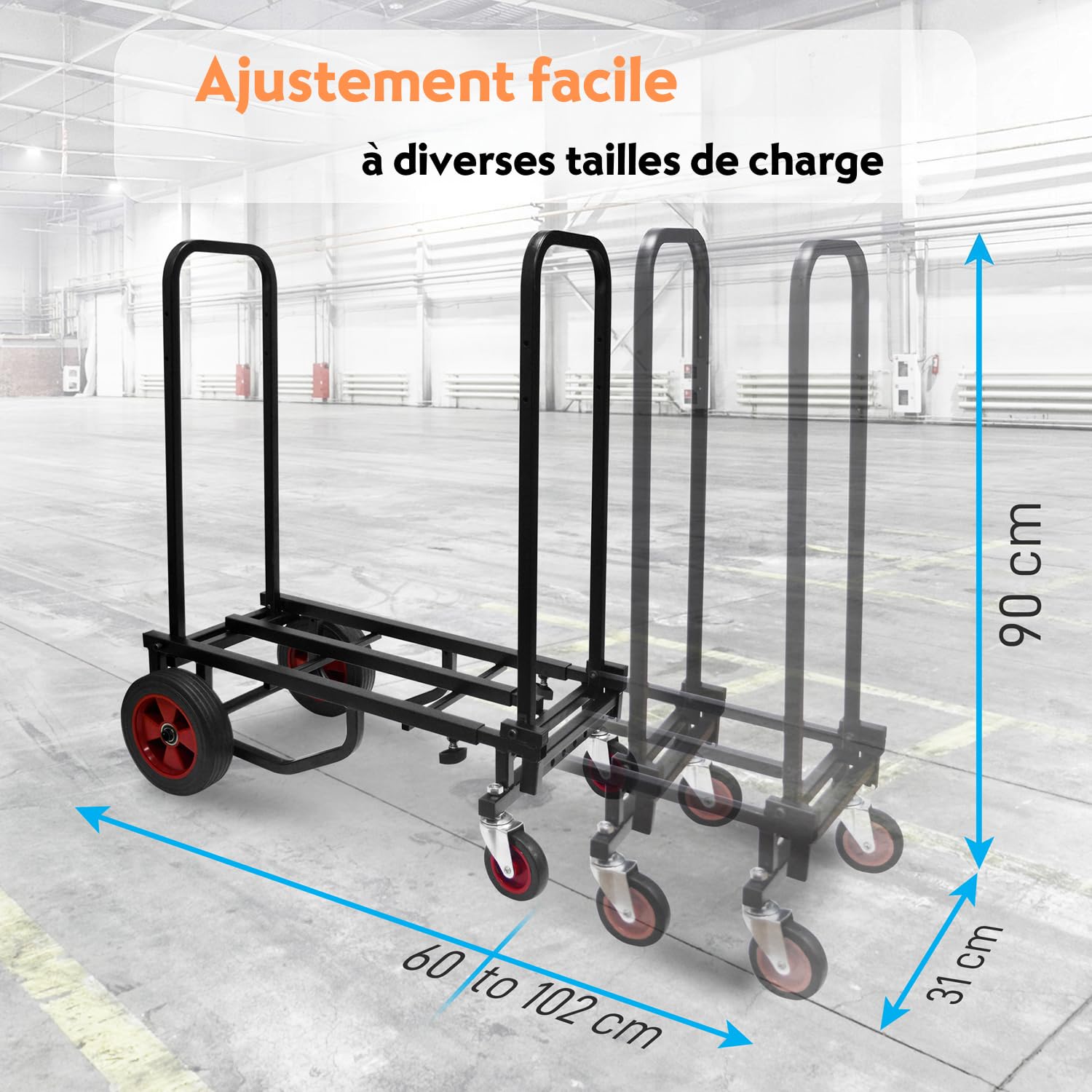 Pyle Chariot de Transport/Manutention, Chariot Pliable/Déménagement, avec Roues R-Trac, Extensible de 70 à 112 cm