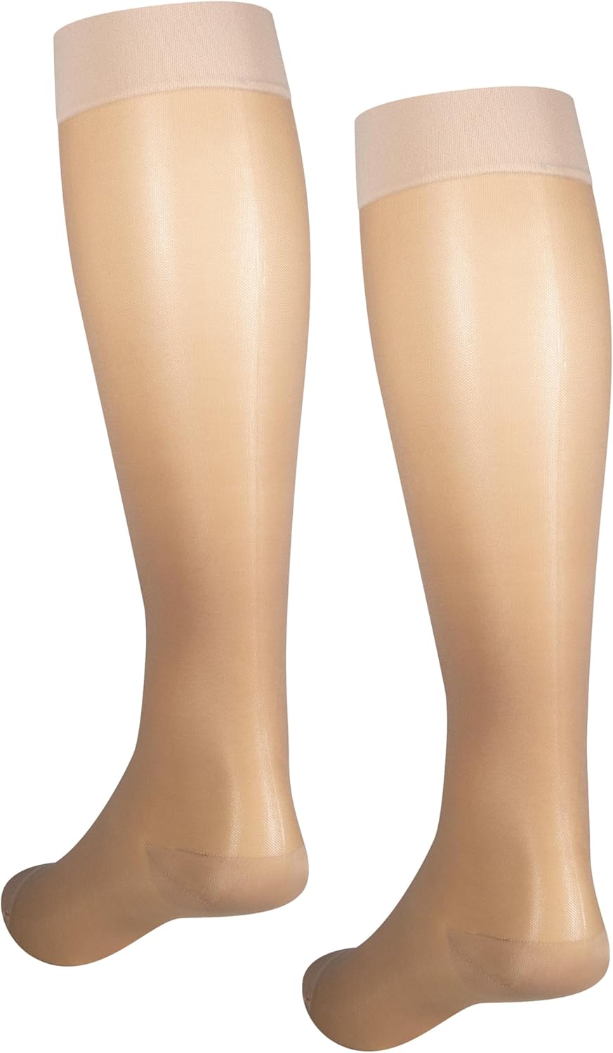NuVein Sheer Compression Stockings, 15-20 mmHg Support, Women's Medium Denier Nylons, Knee High, Closed Toe, Light Beige, Medium