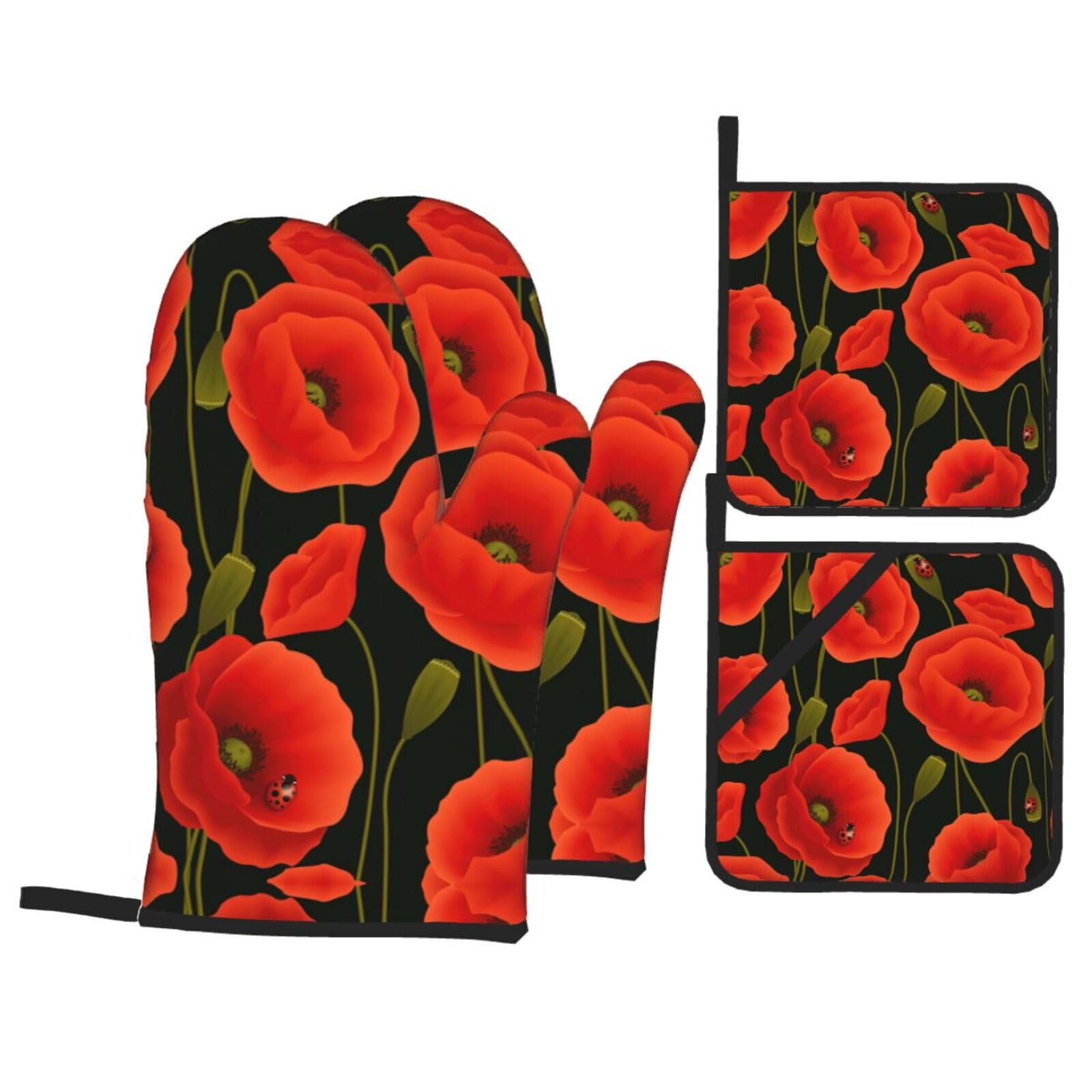 Lot de 4 maniques Noël coquelicot résistantes à la chaleur pour votre cuisine