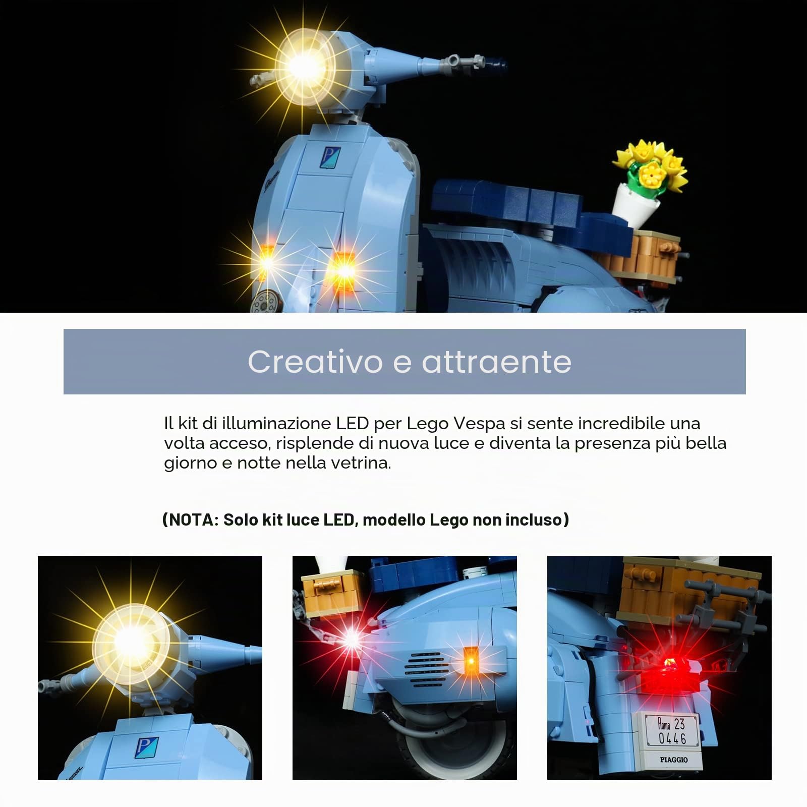 Lego 10298 Vespa 125 - Set di luci a LED, compatibile con kit modello Vespa, giocattolo decorativo per adulti