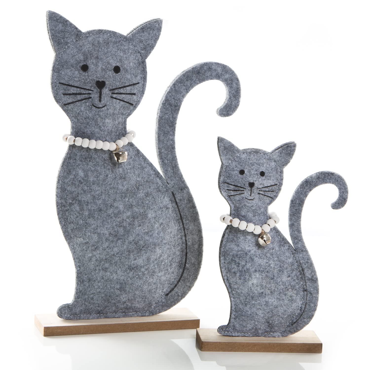 Logbuch-Verlag 2 Sitting Cat Figures Large and Small Grey White 18 and 29 cm as Gift Decoration for Standing