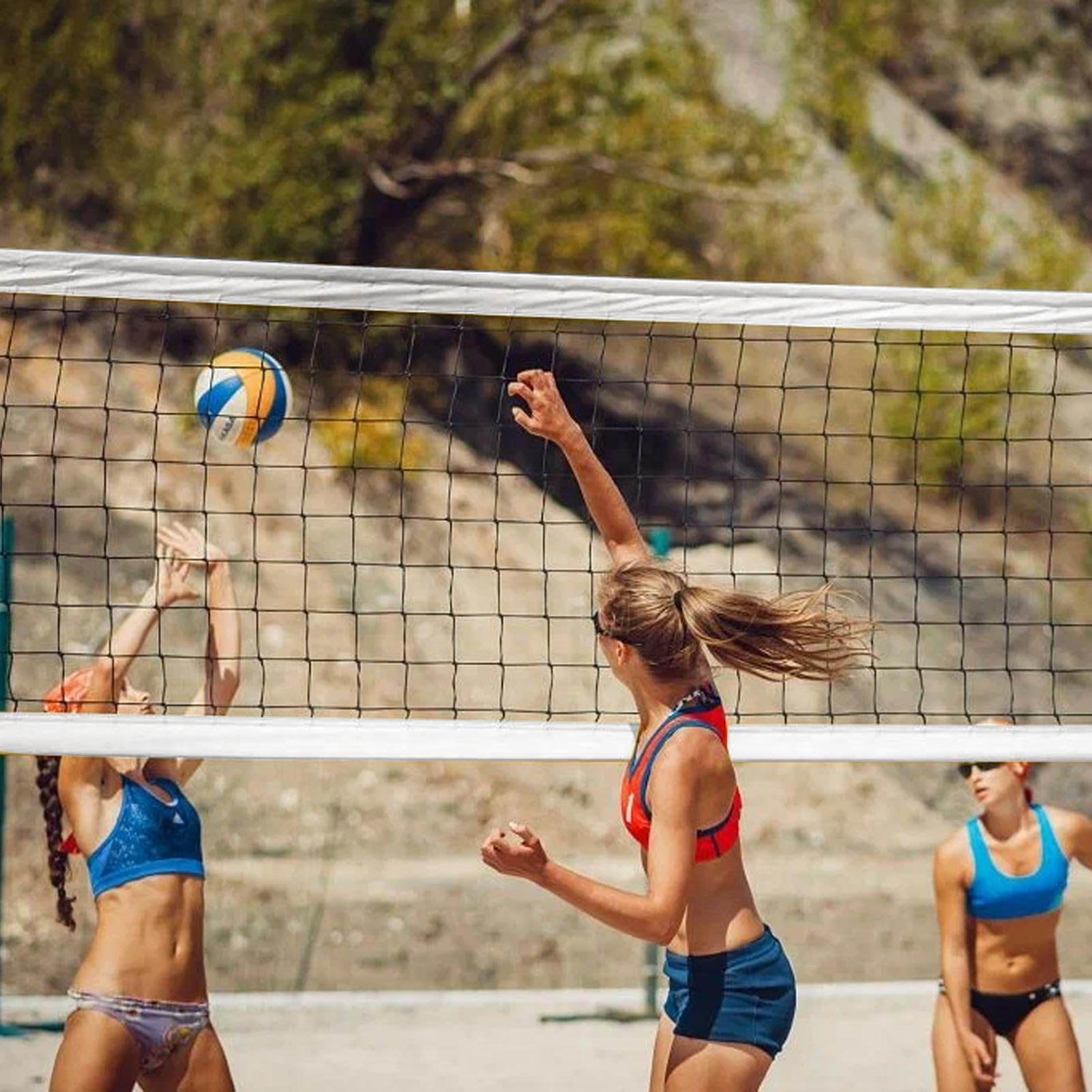 Volleyball Training Net | 32x3 ft Adjustable Volleyball Net for Outdoor | Folding Replacement Mesh for Badminton for School, Garden, Poolside, Beach