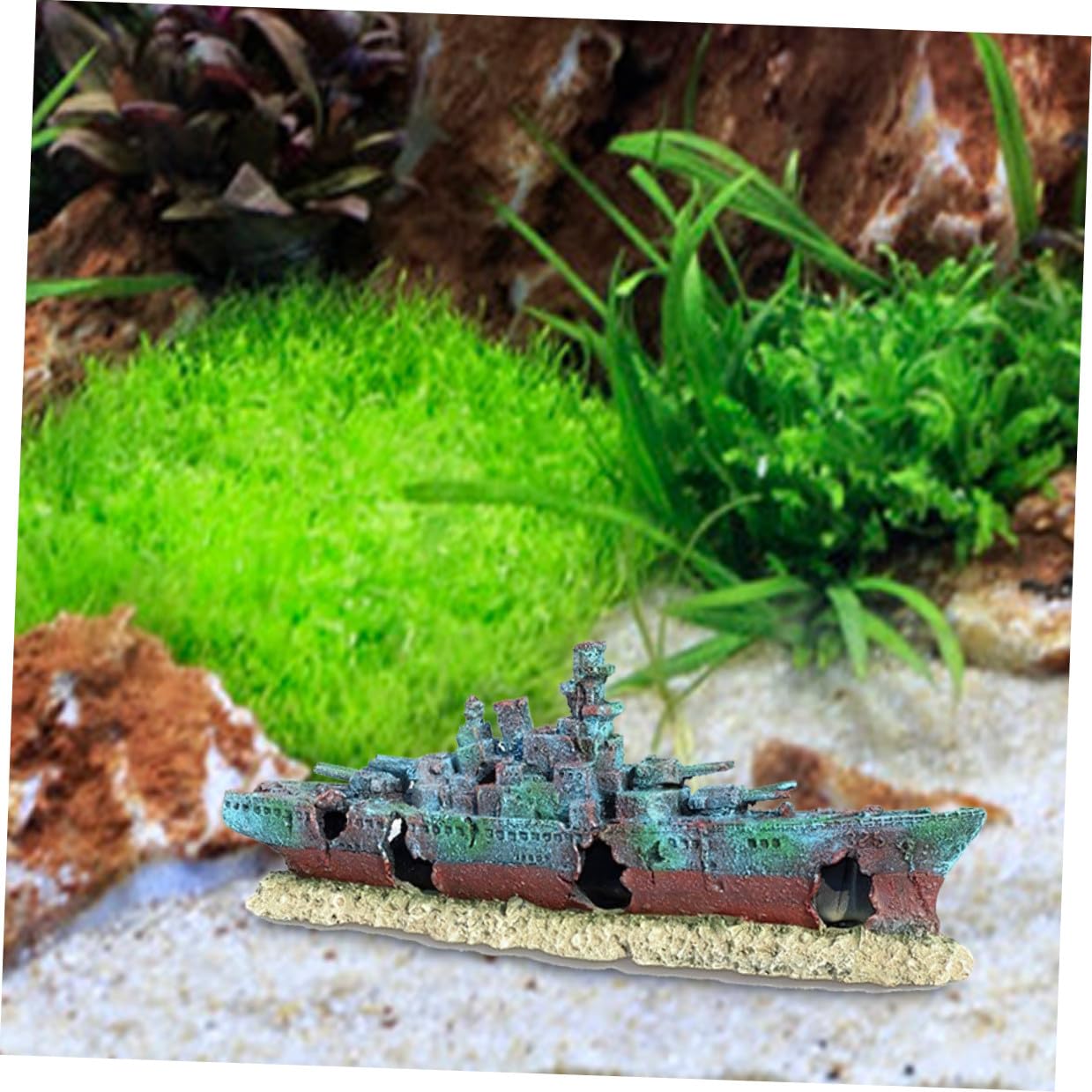 DOITOOL Aquarium Dekoration Schiffswrack aus Kunstharz Realistisches Wrack Versteck für Betta und Tropische Fische Unterwasser Boot für Süßwasser Aquarien