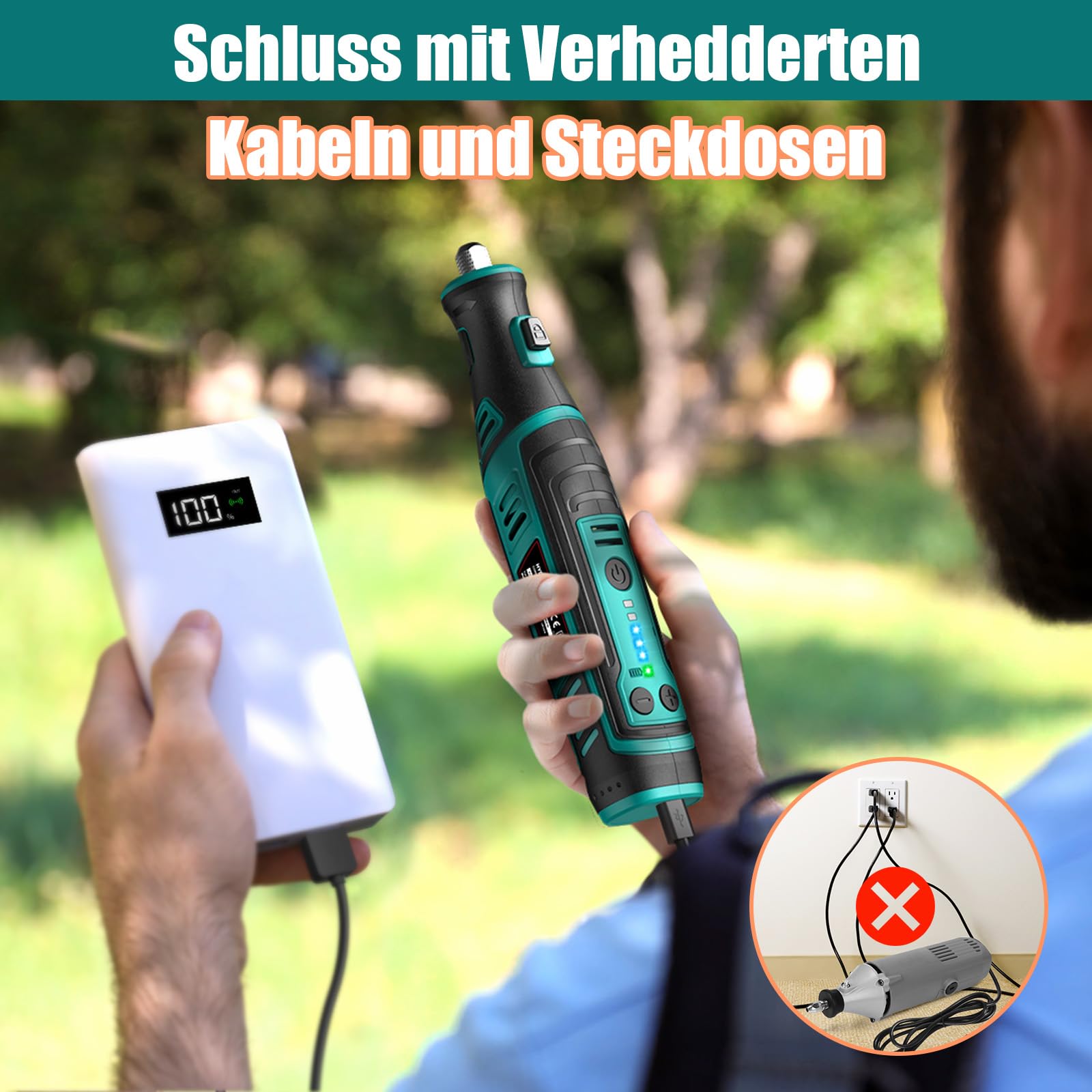 MASTER 8V 2.0Ah Akku Multifunktionswerkzeug Set mit 117 Zubehör, LED, 5-Gang, zum Bohren Gravieren Polieren Schleifen