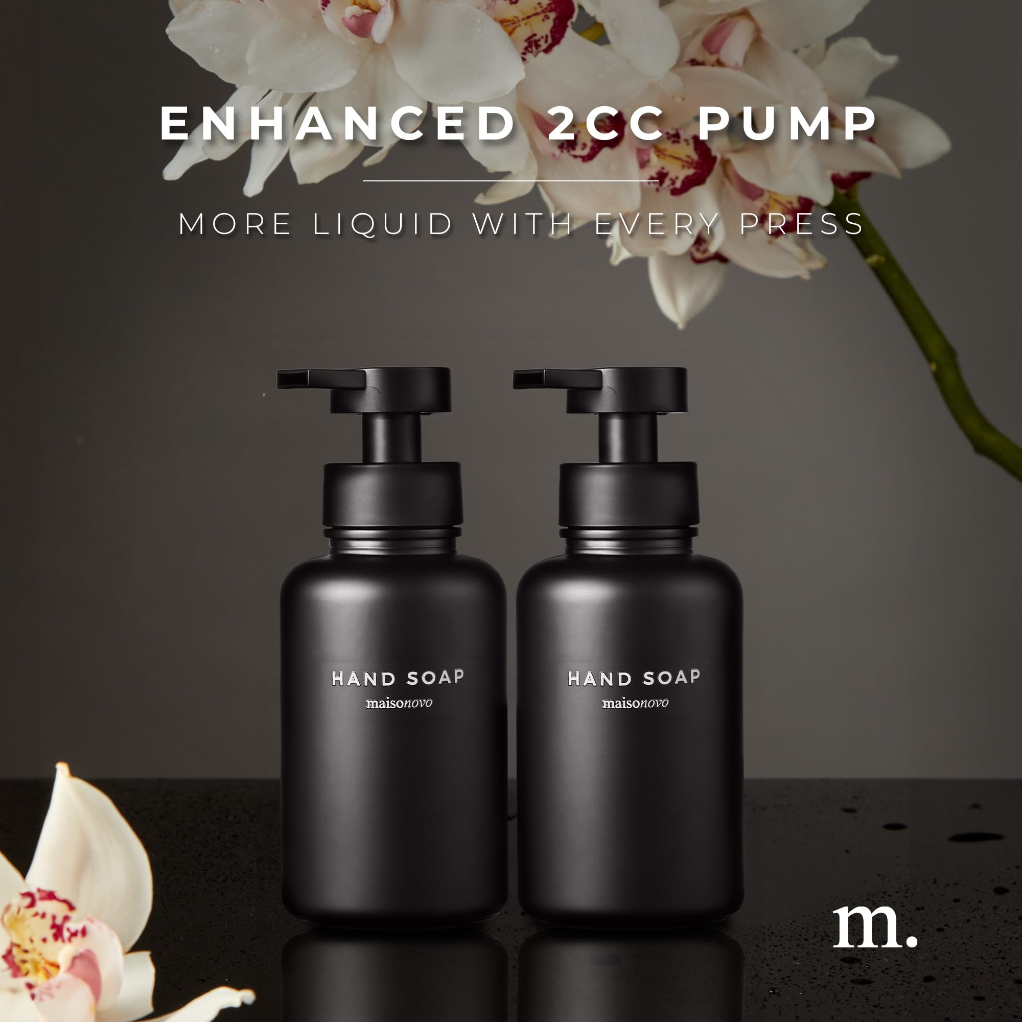 MaisoNovo Glass Foaming Soap Dispenser Set of 2-400 ml Black Glass Foaming Hand Wash Dispenser Black Pump x 2, Waterproof Labels - Image 4
