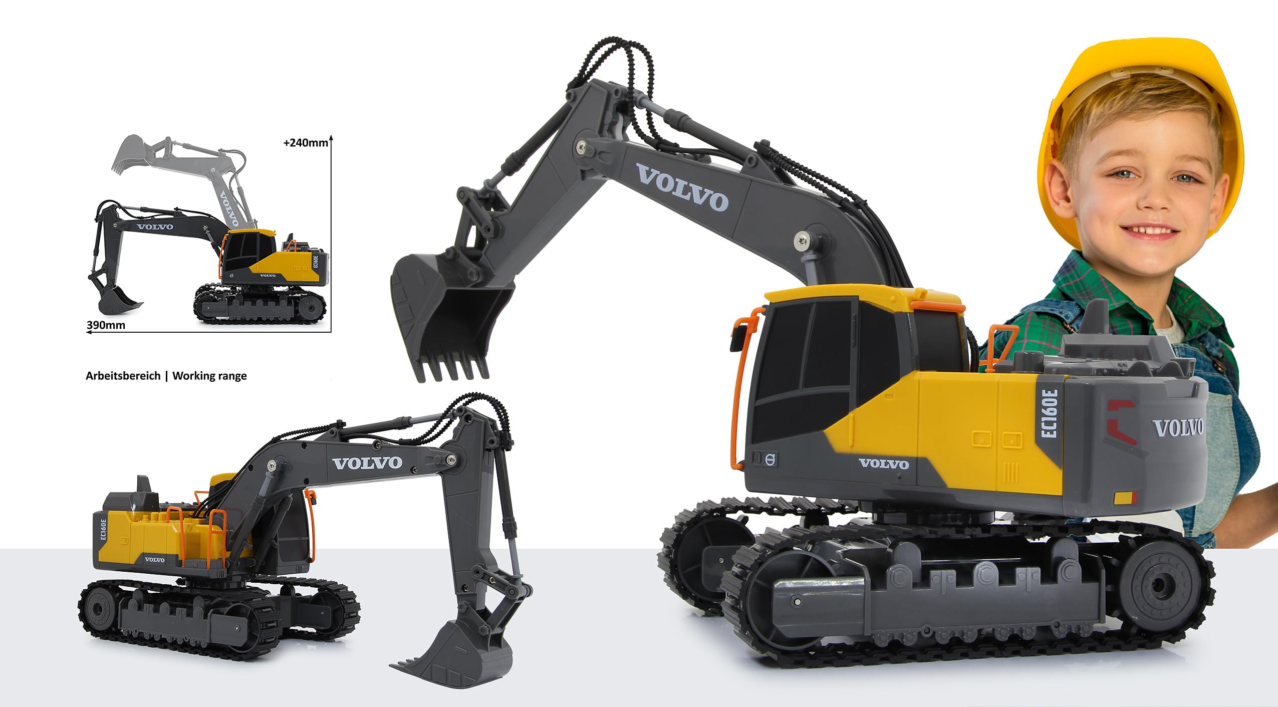 JAMARA Pelleteuse Volvo EC160E 1:26 2,4 GHz - 2,4 GHz - 2,4 GHz pour multijoueur, Licence Officielle, entraînement à chenilles, télécommandée