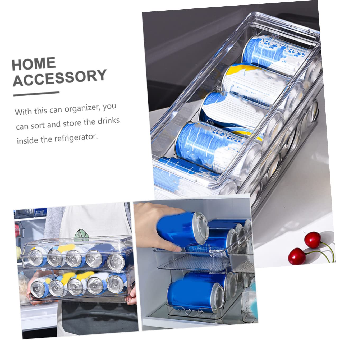 Estante para latas de bebidas para nevera, dispensador de latas de refrescos rodantes con tapa, soporte de almacenamiento de bebidas de cocina para nevera, ahorro de espacio, jarra de bebidas para