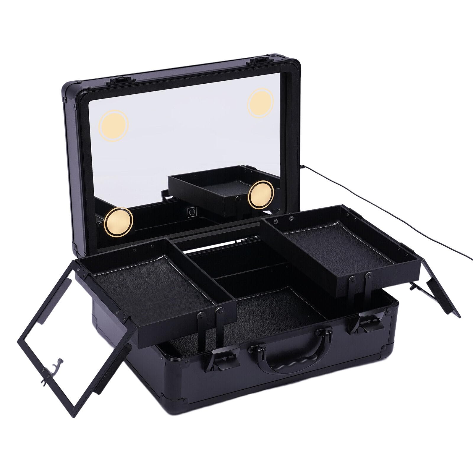 Cosmetic Makeup Case Professionelle Kosmetikbox Organizer Schminkkoffer Kosmetikkoffer Schmuckkoffer Friseurkoffer Beauty Case, mit 4 LED Licht, zum Aufbewahren Aller Arten von Kosmetika (Schwarz)