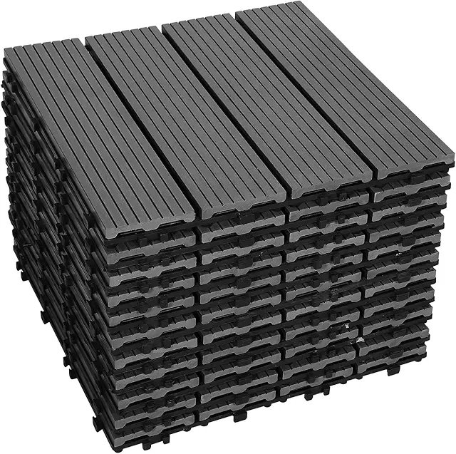 Set van 44 Antislip WPC Tegels, Tuintegels met Patroon voor Binnen en Buiten