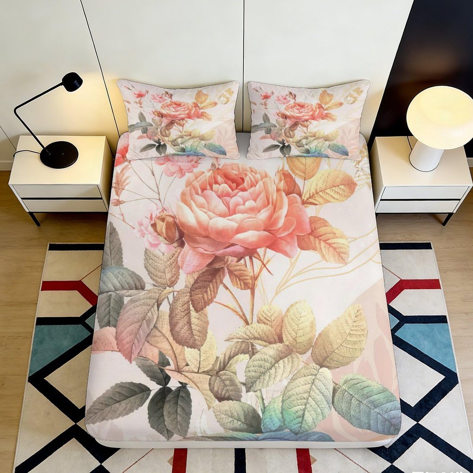 Jqzkxnhpbr Style-5 3D Printed Peach Blossom Fitted Sheet Microfiber Soft Breathable Rose Garden Mattress Cover For Bedroom Dorm Decor 90X200x25cm