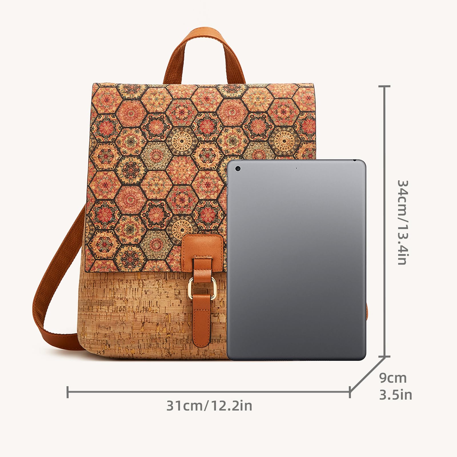 Zaino da donna in sughero, ecologico, zaino da donna in sughero, Modello 1:, 34 x 31 x 9cm, Casual