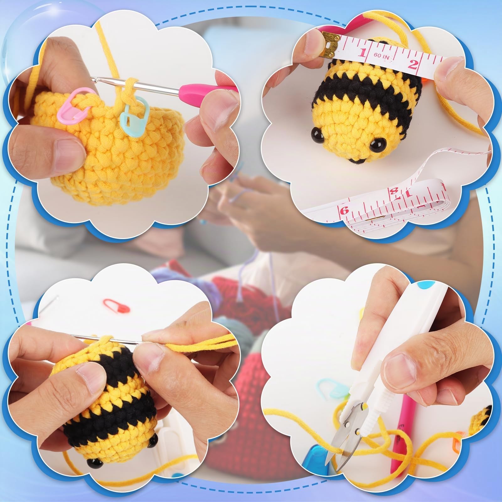 Coopay Set de Agujas de Ganchillo para Principiantes con 15 Lana, Bolsa, Accesorios, 2,0-10 mm, Mango Ergonómico