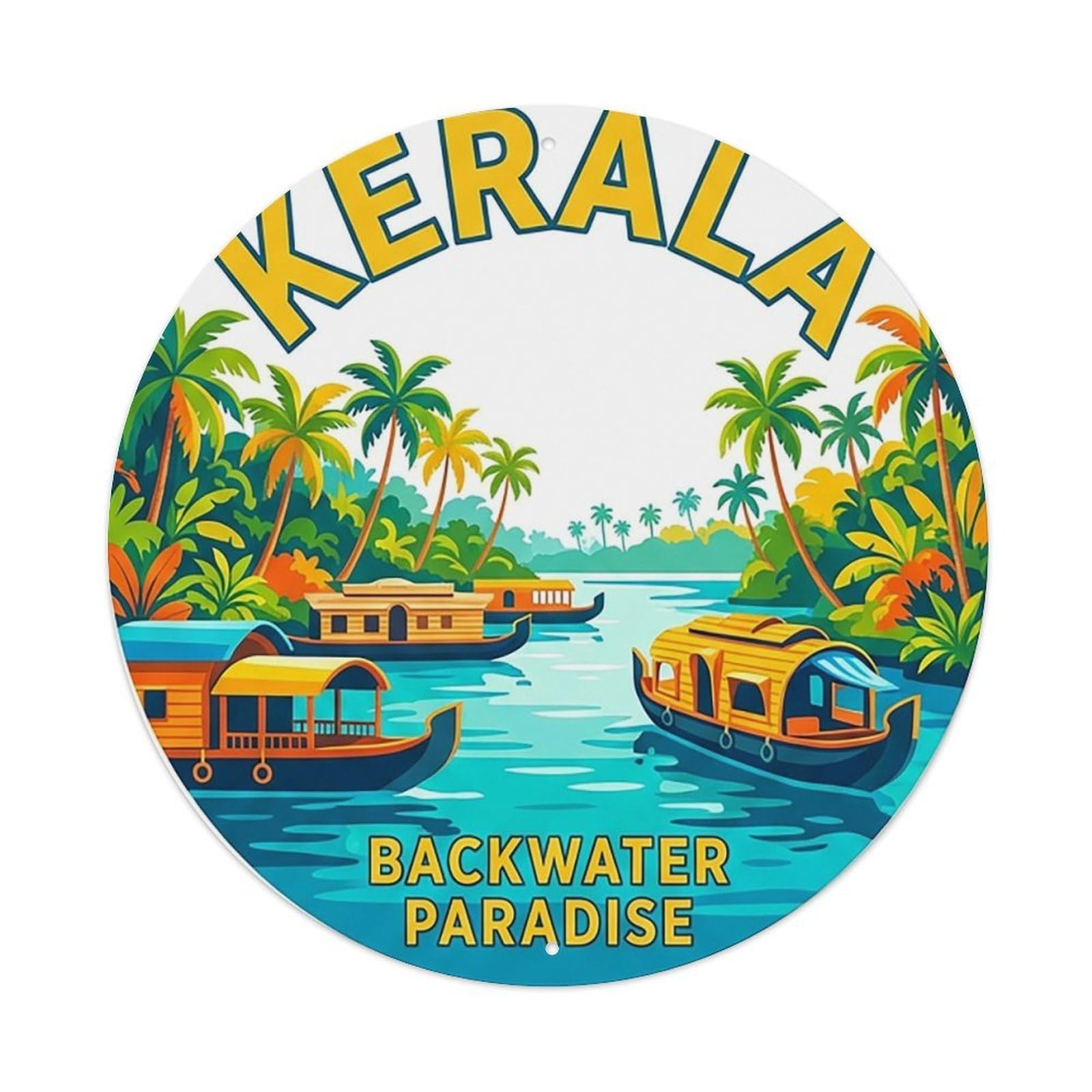 India Retro Travel Kerala Vintage Metal Tin Sign Plaque Wall Decor for Cafe, Club Bar, Office, Garden Metal Poster 8x8Inch