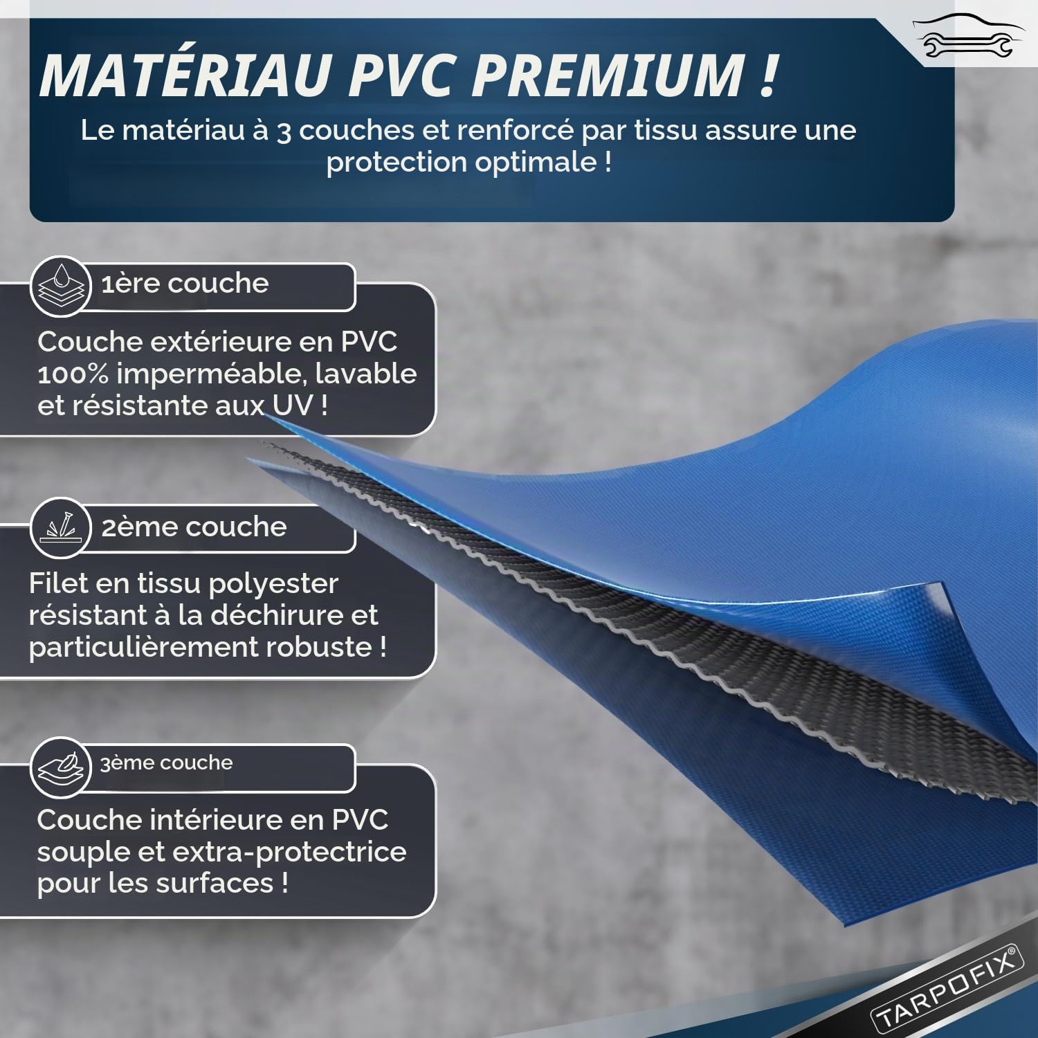 Tarpofix® Bâche de Remorque Haute 210 x 115 x 110 cm & Corde - PVC Robuste Durable - Couverture Idéale pour Divers Modèles de Remorques de 750kg