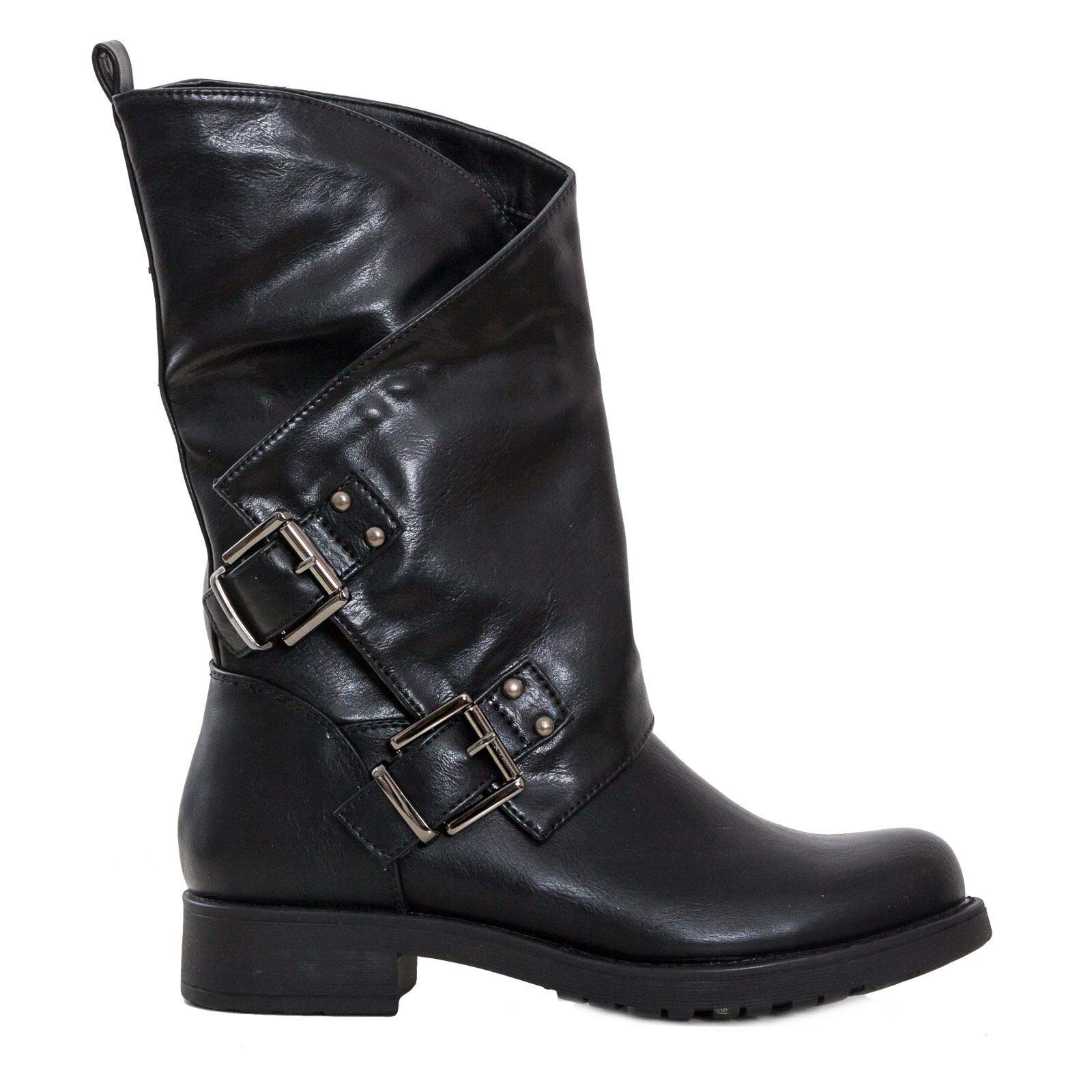 Toocool - Botas de mujer bajas Biker Boots Motociclista Botas Hebillas Anfibios SA9907