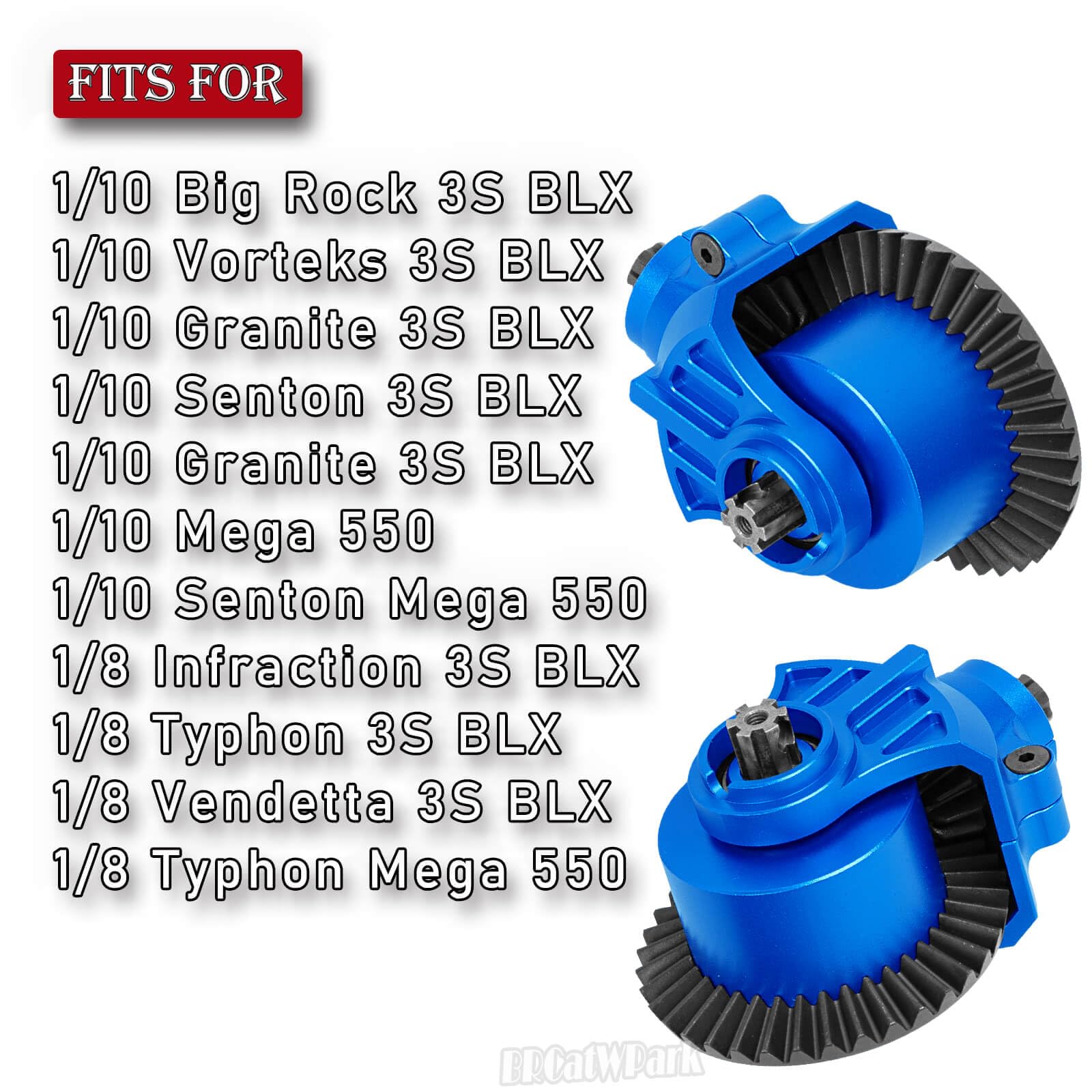 BRCatWPark Metal Front & Rear Differential Gear Assembly Upgrades Part for 1/10 Big Rock/Vorteks/Granite/Senton Granite 3S BLX Senton Mega 550,1/8 Infraction/Typhon/Vendetta 3S BLX,Navy Blue