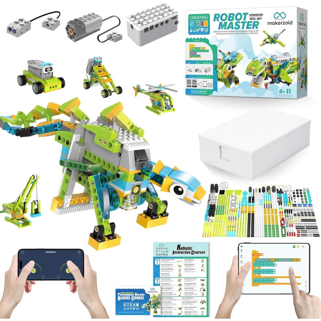 Makerzoid 100 in 1 STEAM Robot Master Educational Toy Set with Programming Building Blocks Course for 6-12 Years