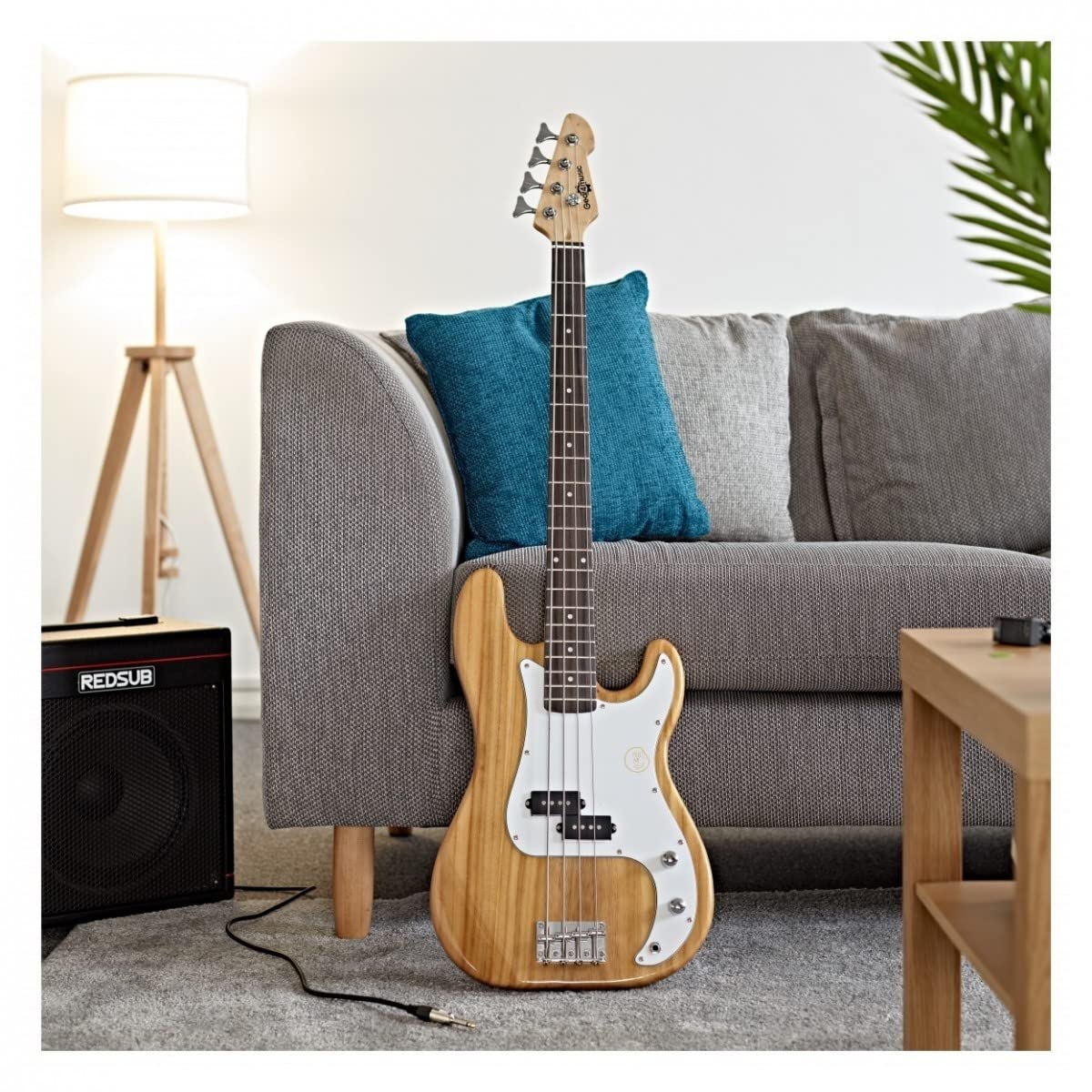 Gear4music Guitare Basse Electrique 4 Cordes avec Gig Bag Cable Strap LA Naturel